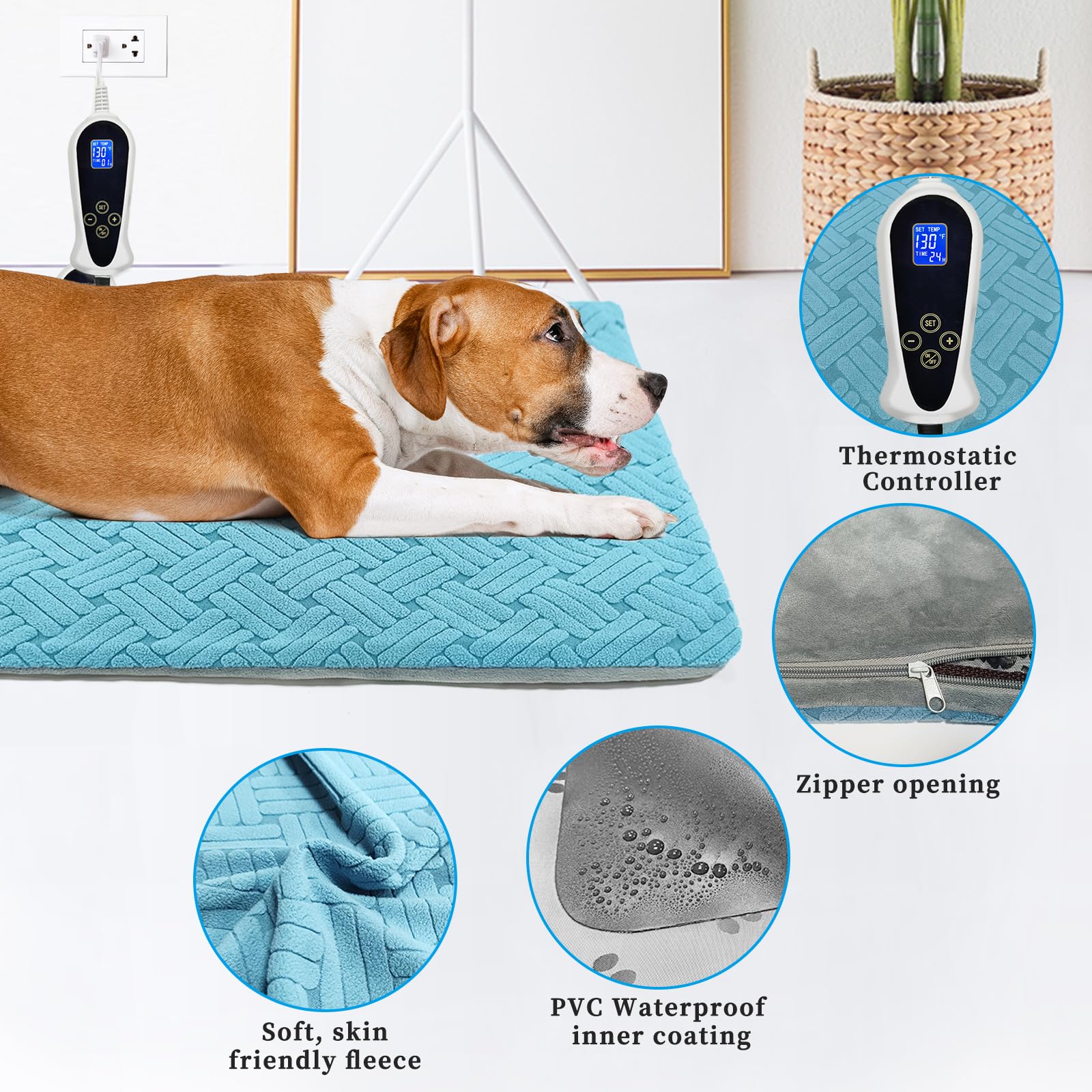 Rc Sll Dog Heating Pad 34X21Inches, Pet Heating Pad For Dogs With Timer Temperature Control, Waterproof Whelping Mats Heated Dog