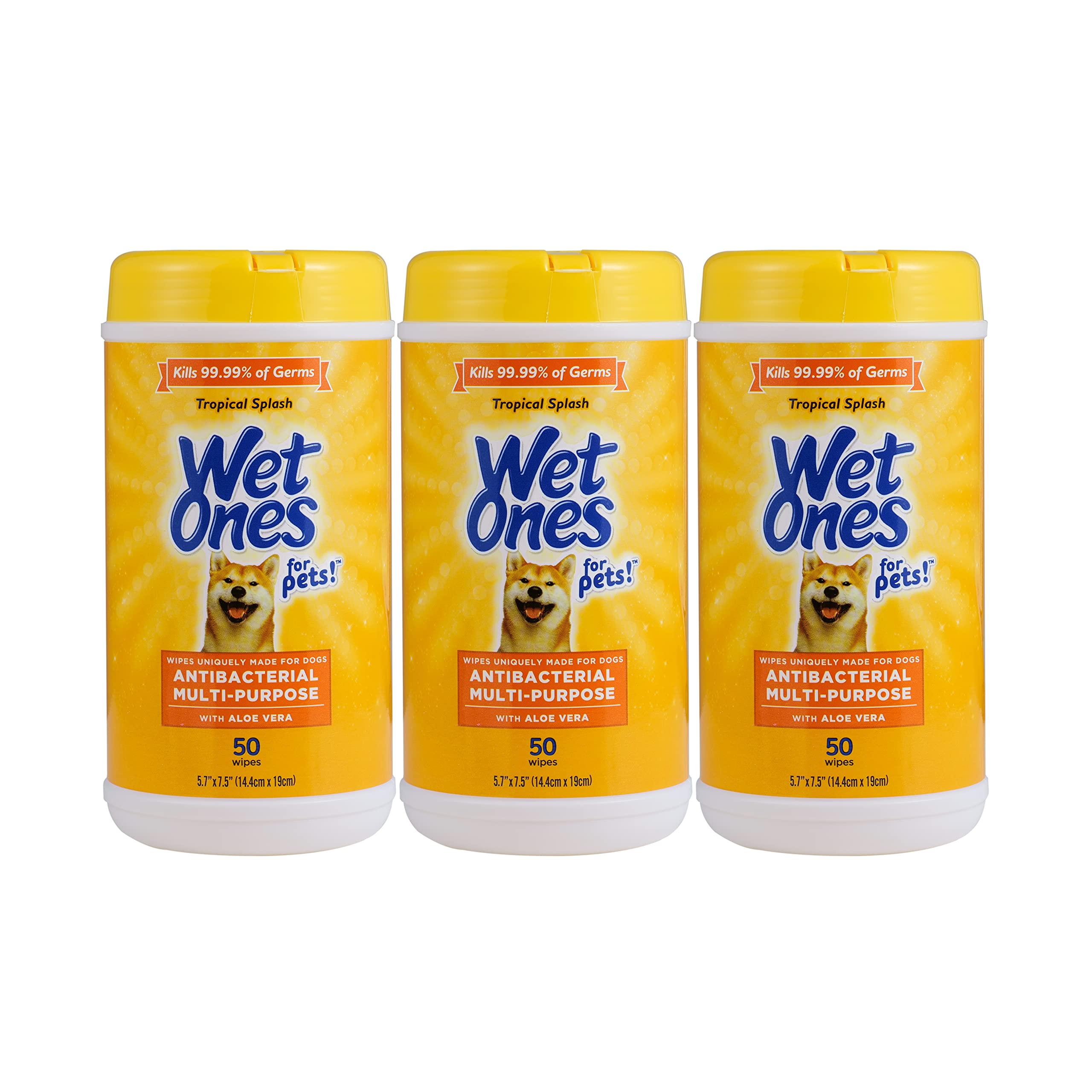 Wet Ones For Pets Multi-Purpose Dog Wipes With Aloe Vera, 50 Count - 3 Pack | Dog Wipes For All Dogs In Tropical Splash, Wipes F