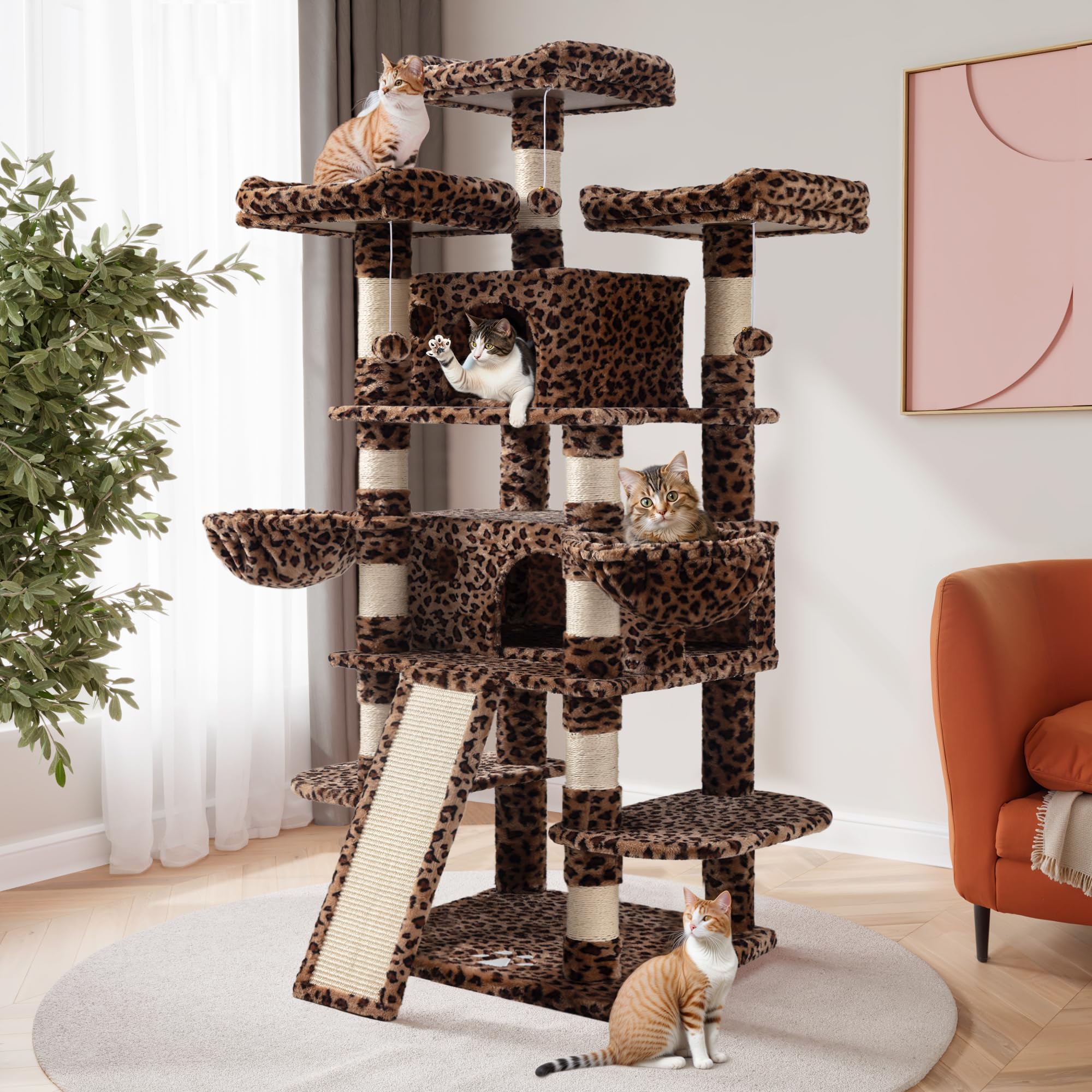 SHA CERLIN 68 Inches Multi-Level Large Cat Tree for Large Cats/Big Cat Tower with Cat Condo/Cozy Plush Cat Perches/Sisal Scratch