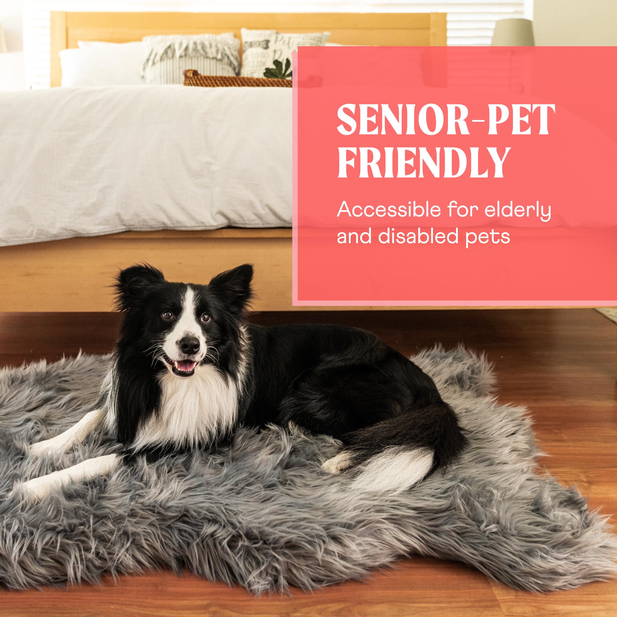 PupRug Orthopedic Dog Bed for Large Dogs with Fluffy Soft Faux Fur and Memory Foam for Joint Pain Relief, Machine Washable and W