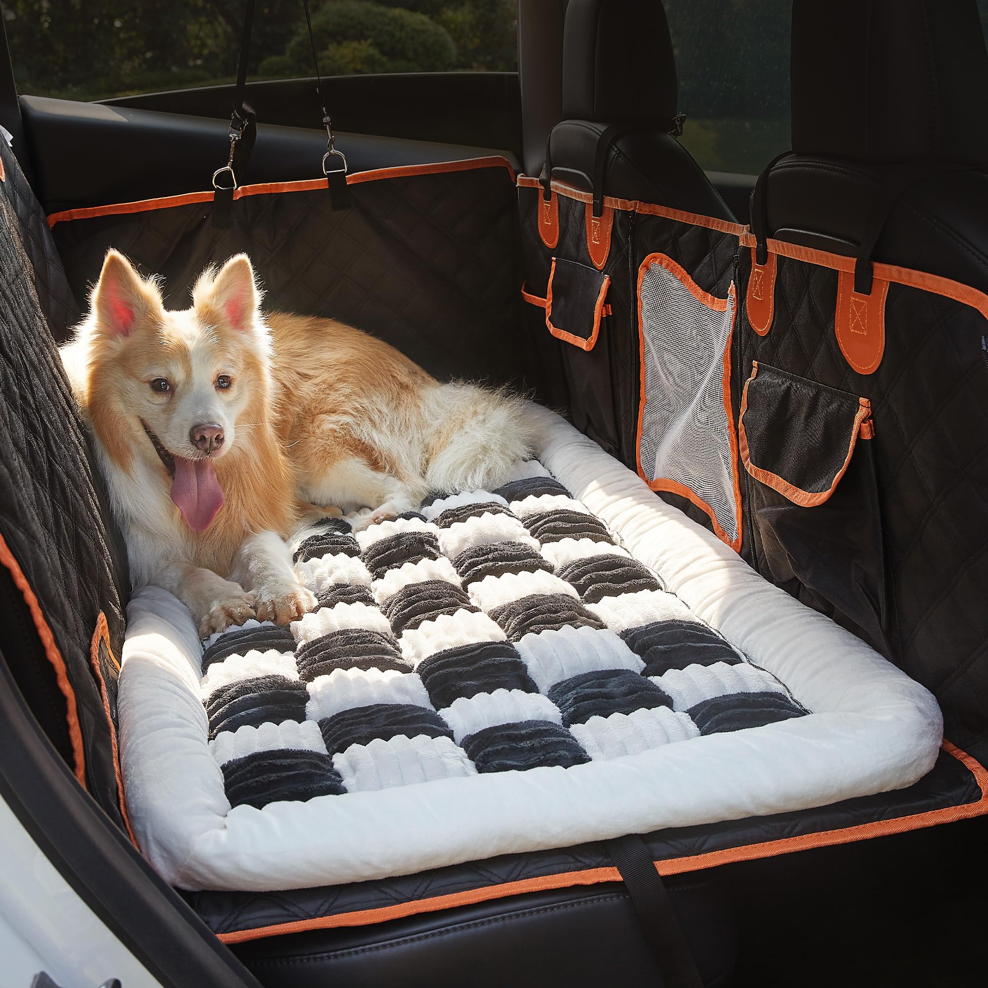 Backseat Pet Bed Mat,Dog Bed for Car,Fuzzy Dog Seat Cover for Car Back Seat, Non-Slip Travel Pet Mat, Fit for Backseat Extenders