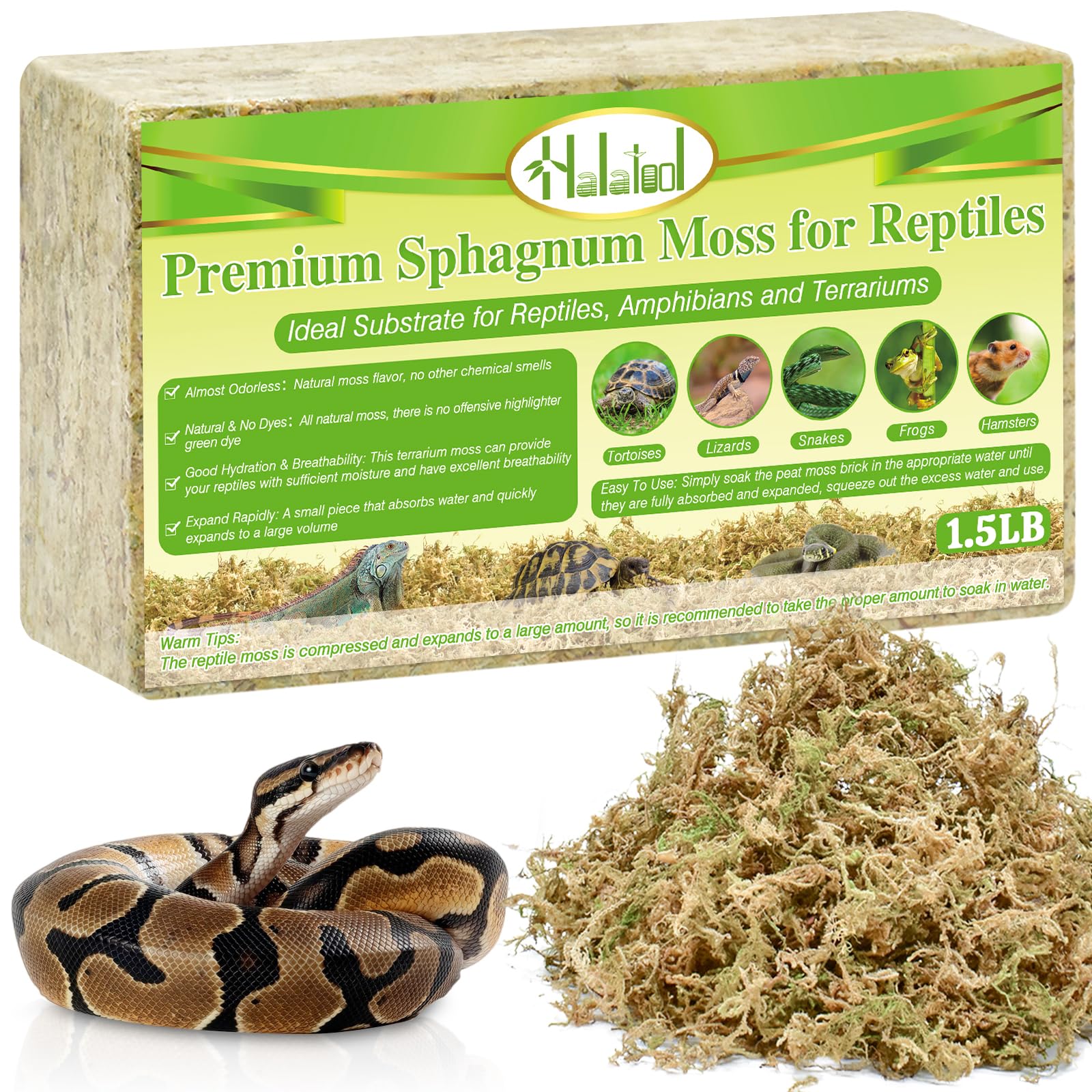 Halatool 1.5Lb Natural Sphagnum Moss For Reptiles Premium Reptile Moss Ideal Terrarium Moss For Box Turtles Hermit Crabs Leopard