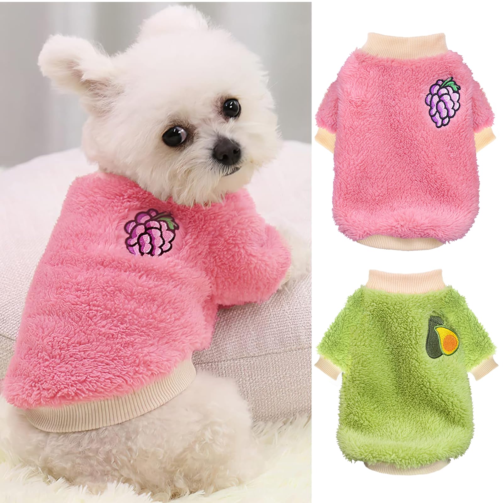 2 Pieces Small Dog Sweater Winter Warm For Girls - Fleece Chihuahua Clothes, Thick Pet Clothing For Fall (Large)