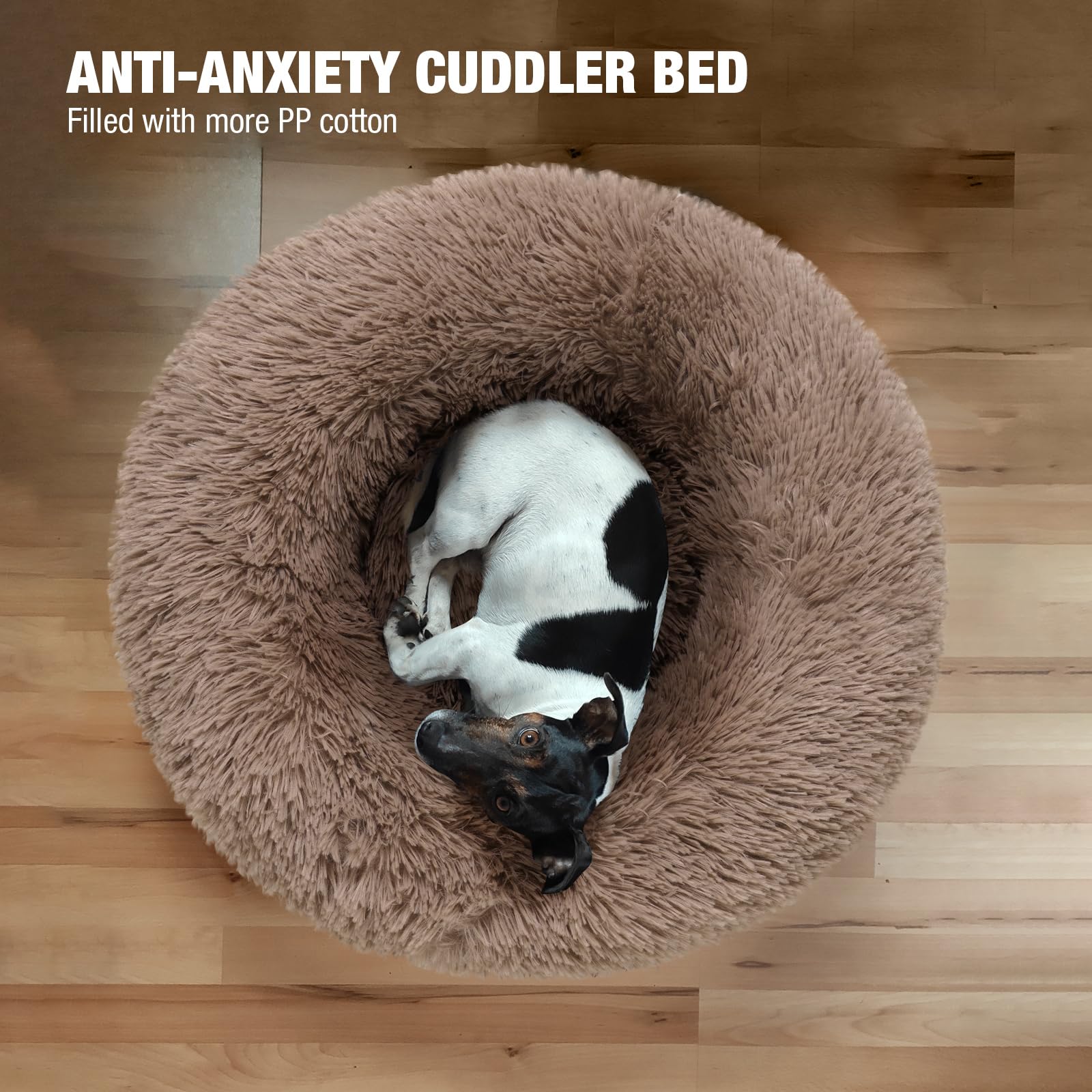 Veehoo Calming Donut Cat Bed For Small Cats Dogs-Round Small Cat Dog Bed, Anti Anxiety Fluffy Faux Plush Cuddler Washable Puppy