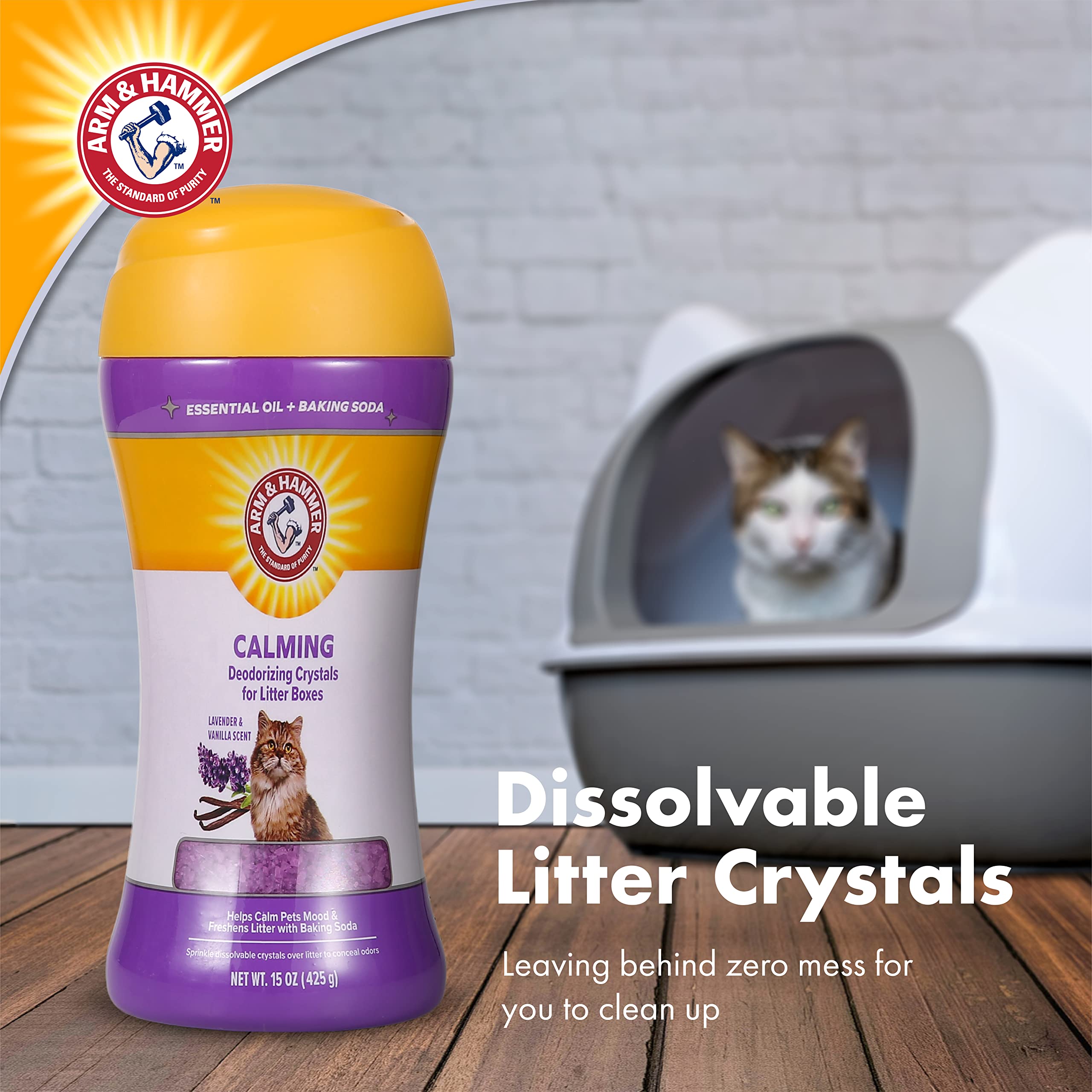 Arm & Hammer Deodorizing Cat Litter Crystals For Litter Boxes | Calming Odor Neutralizing Cat Litter Odor Eliminator In Lavender & Vanilla Scent | Litter Box Odor Eliminator, 15 Oz