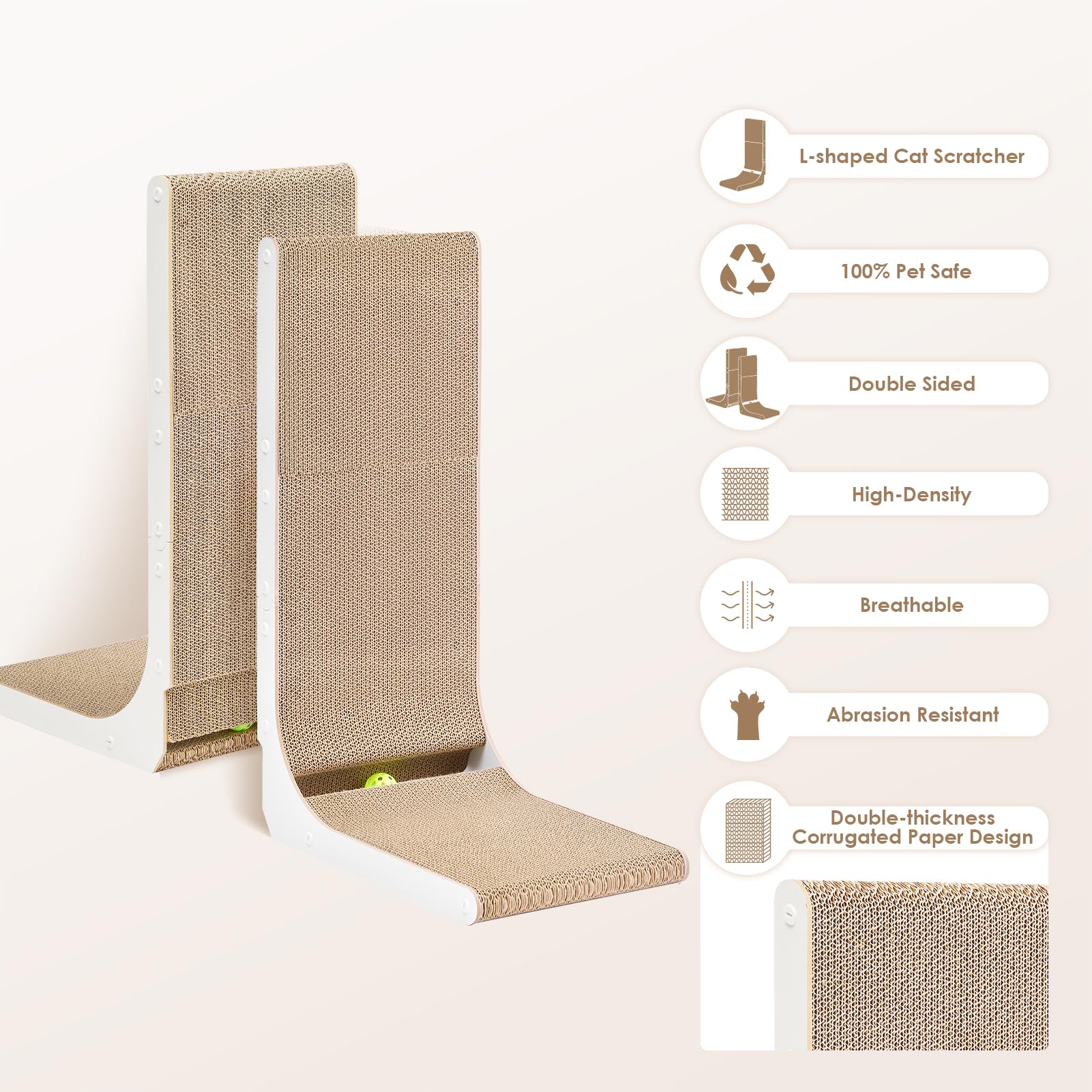 Eheyciga Cardboard Cat Scratcher For Indoor Kitten Cats, 19 Inch L Shaped Vertical Cat Scratching Board With Ball Cat Toy, Small