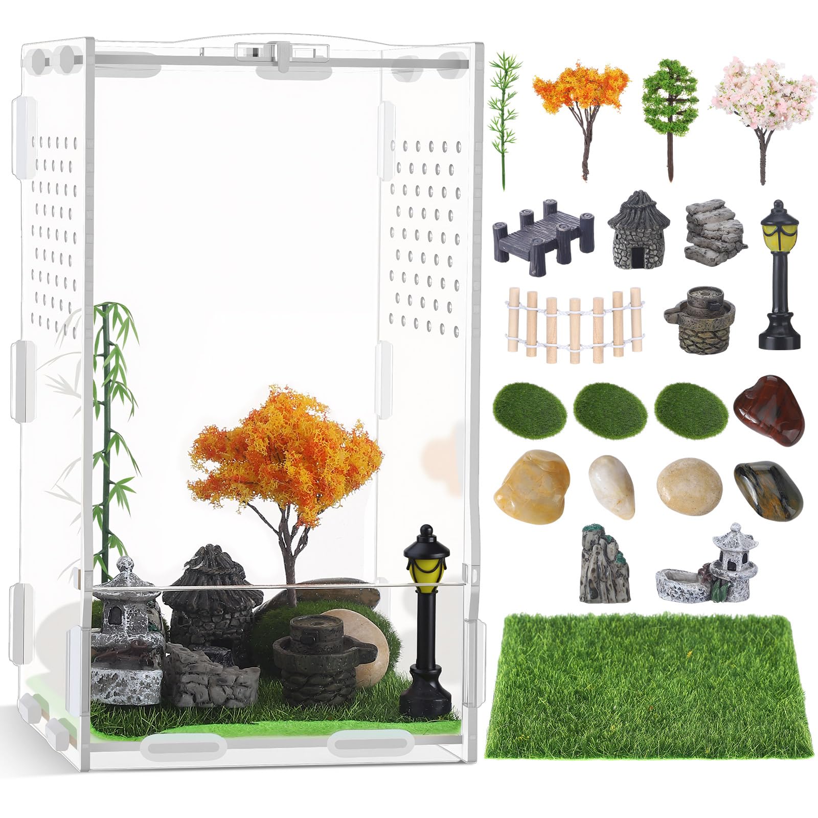 Roundfunny 23 Pcs Jumping Spider Enclosure And Habitat Miniatures Figurines Set Clear Acrylic Enclosure Mini Jumping Spider Acce