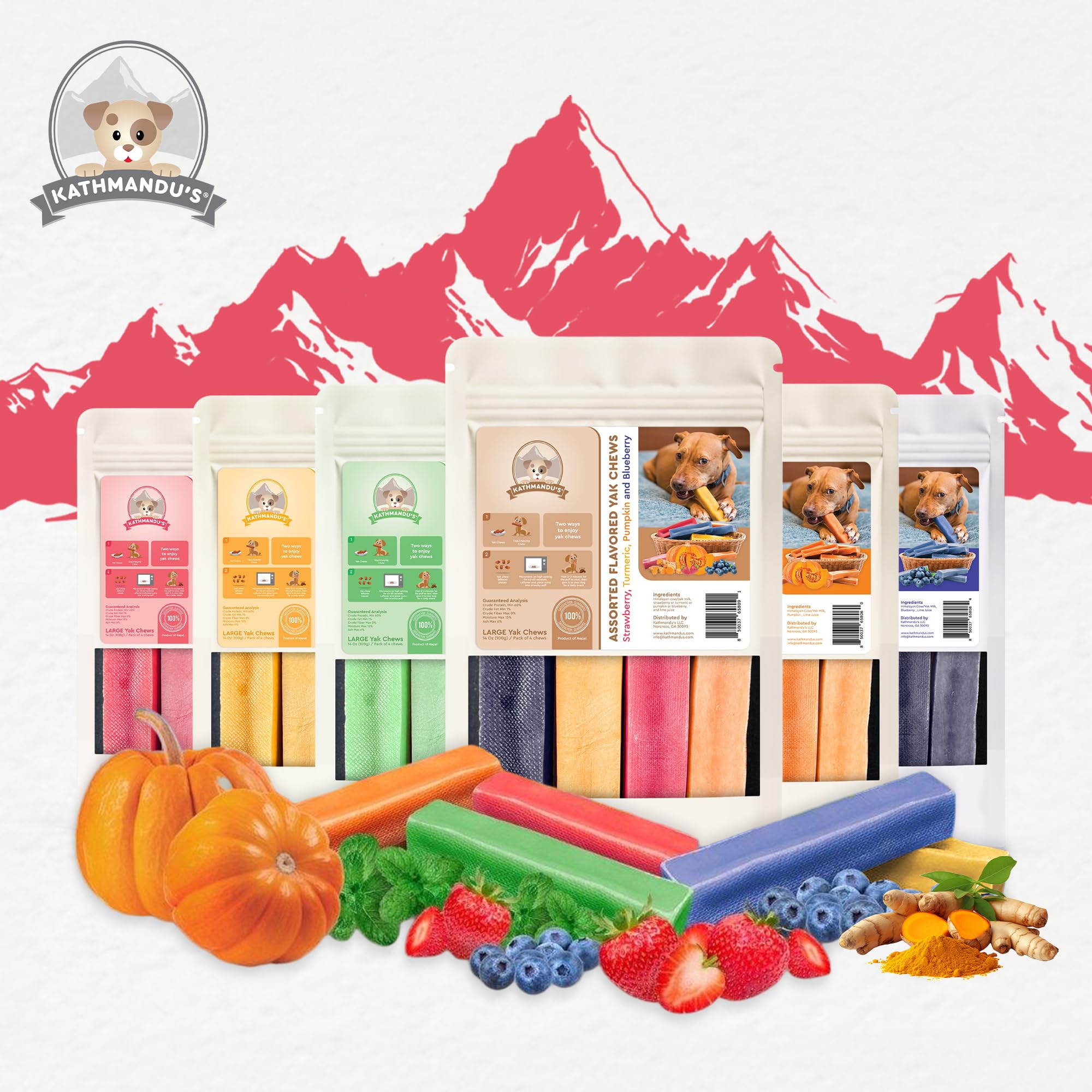 KATHMANDUS 100% Natural Strawberry Flavor Yak Chews - Keep Dogs Busy & Happy with our Lactose & Rawhide Free Himalayan Dog Chew