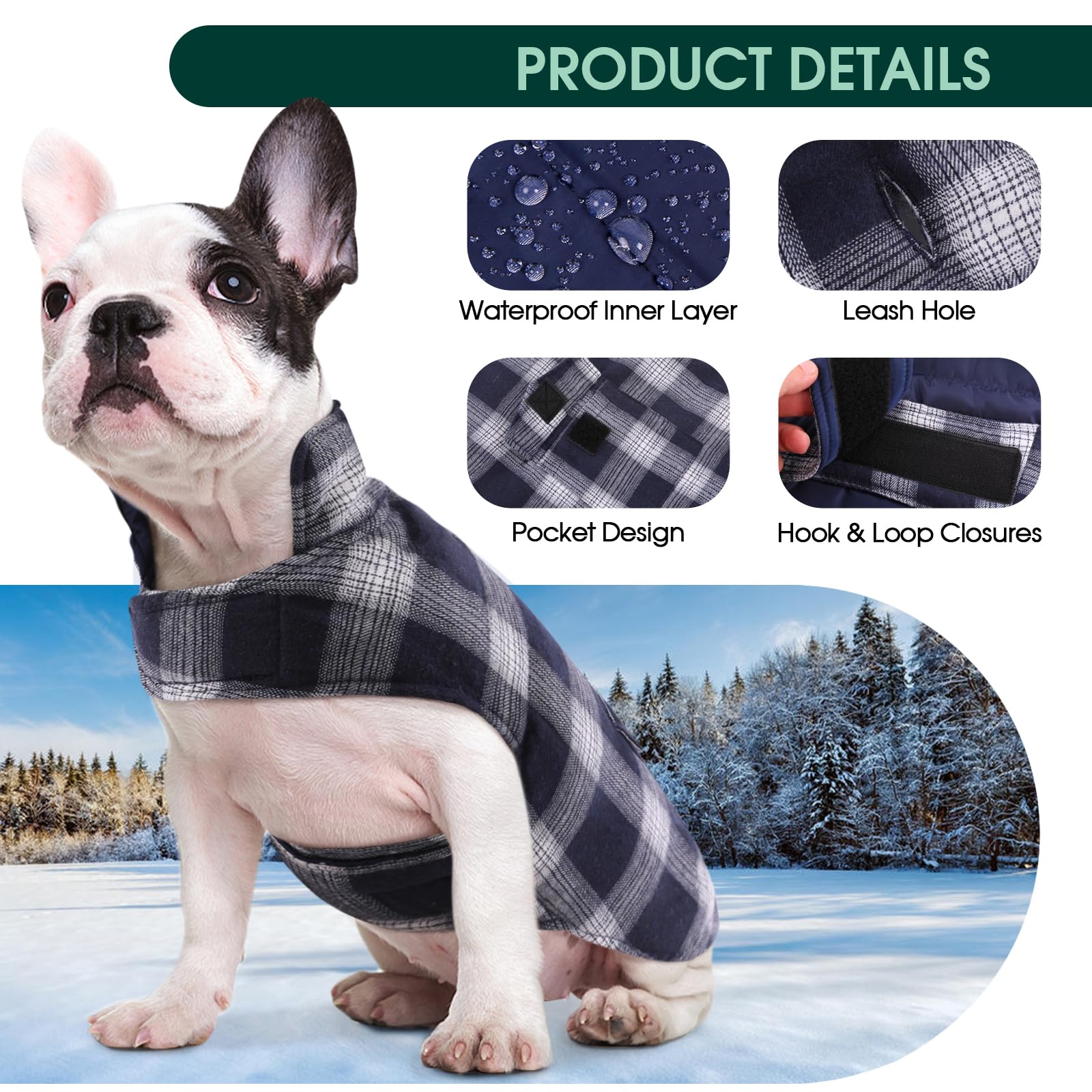 Kuoser Reversible Dog Jacket, Warm Winter Coat, Windproof Dog Clothes, Dark Blue Xs