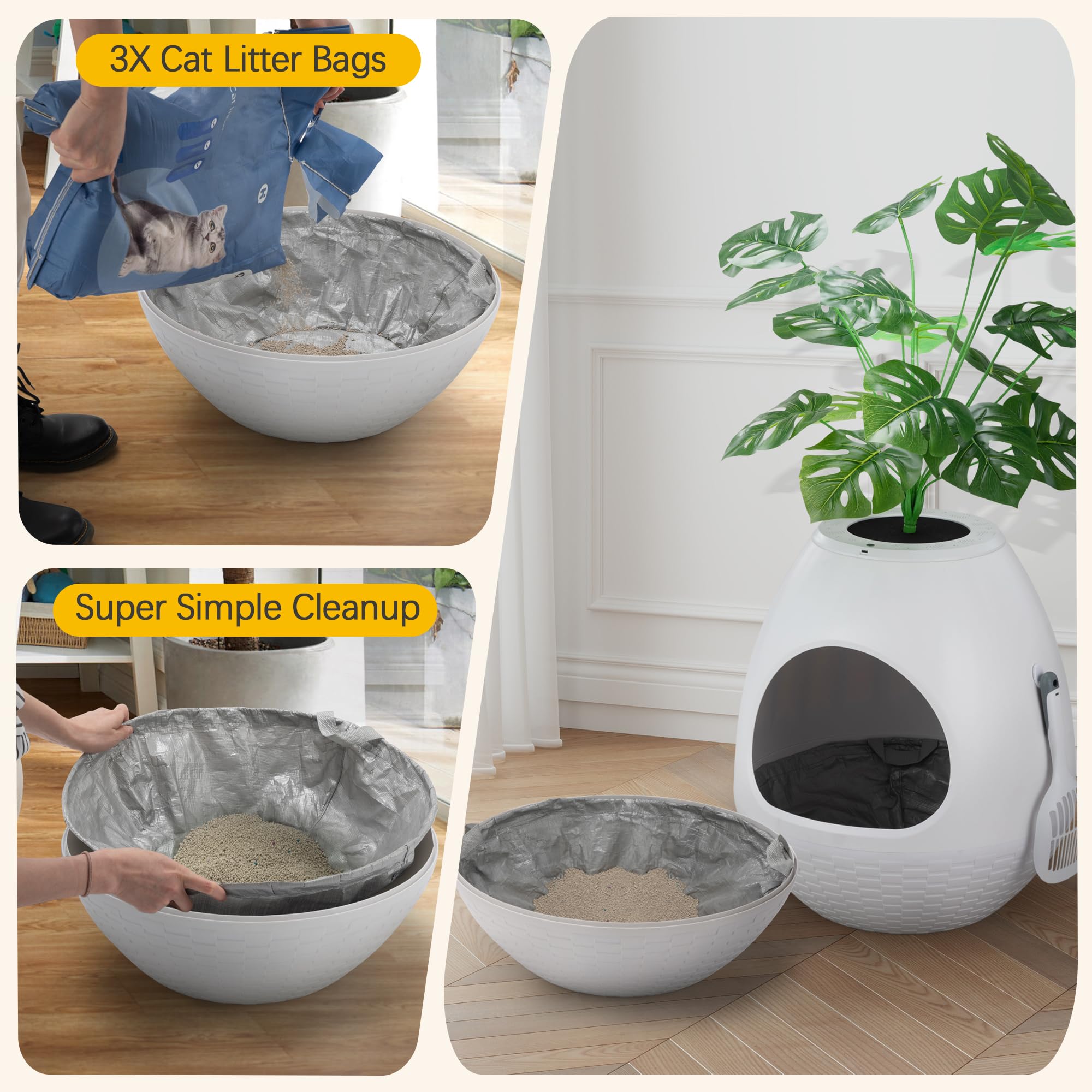 Eggloa6 Extra Large Hidden Litter Box With Plant D  Cor - Premium Litter Box Furniture With Smart Odor Removal System, Led Light