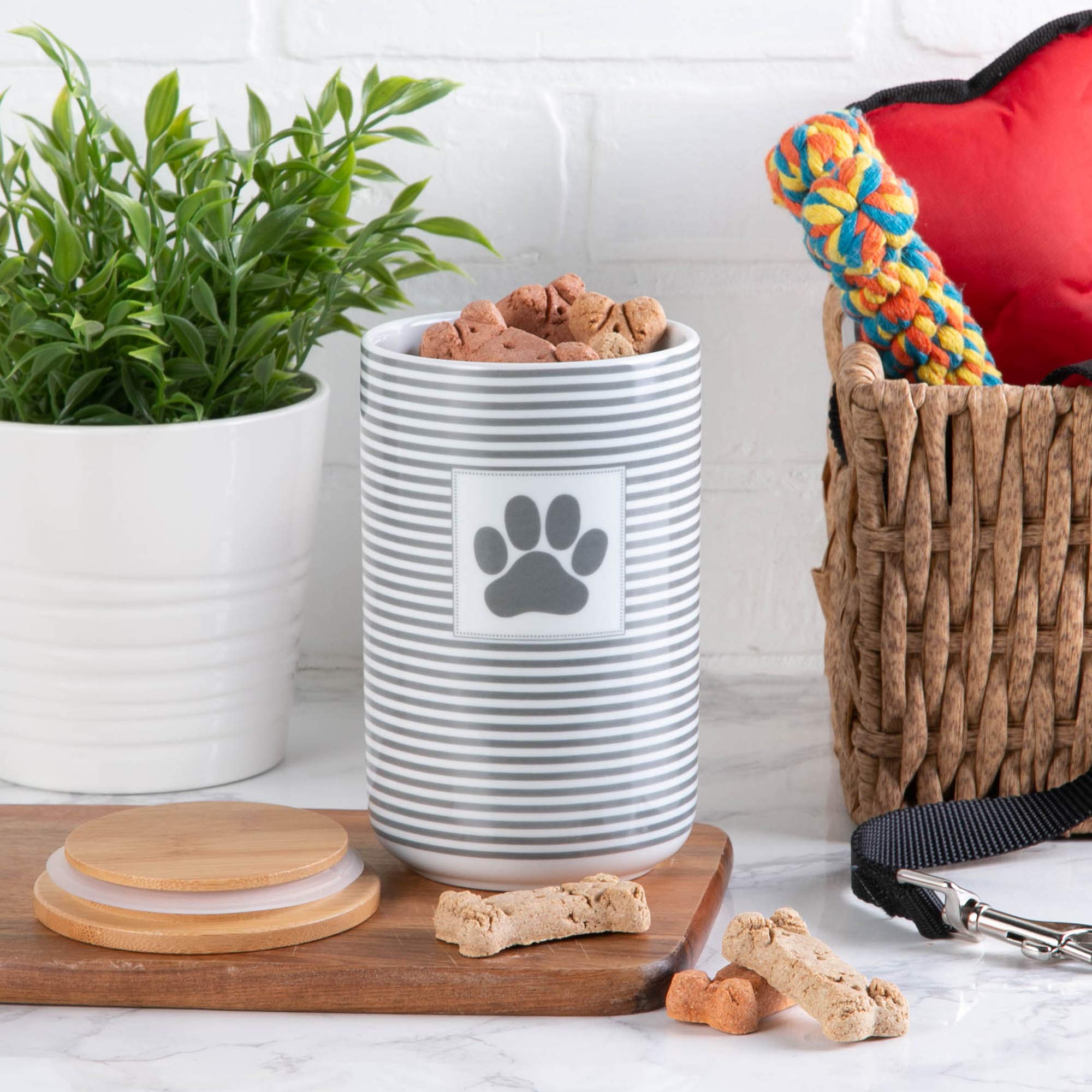 Bone Dry Paw & Patch Ceramic Pet Collection, Treat Canister, 4x6.5, Gray