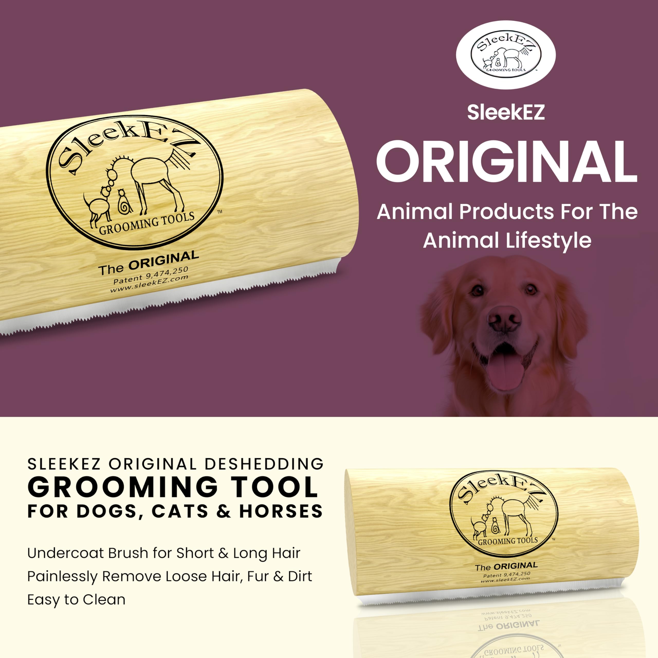 SleekEZ 5 Dog Shedding Brush - Multi-colored Pet Hair Removal Tool for Short Haired Dogs, Grooming Supplies & Deshedding Comb