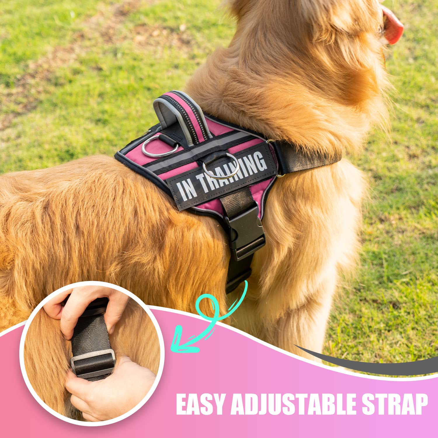 Reflective Dog Harness, Anti-Slip No Pull Dog Vest Harness with 8Pcs Dog Patches, Adjustable In Training Service Pet Harness for