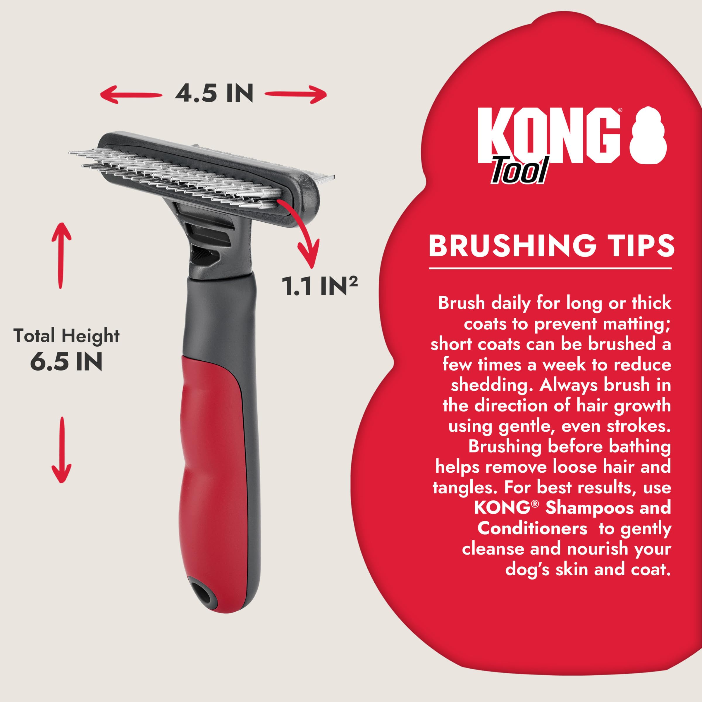 KONG Double-Sided Rake & Deshedding Tool - Detangling & Shedding Control, Rounded Metal Tips, Non-Slip Grip, for Medium to Large