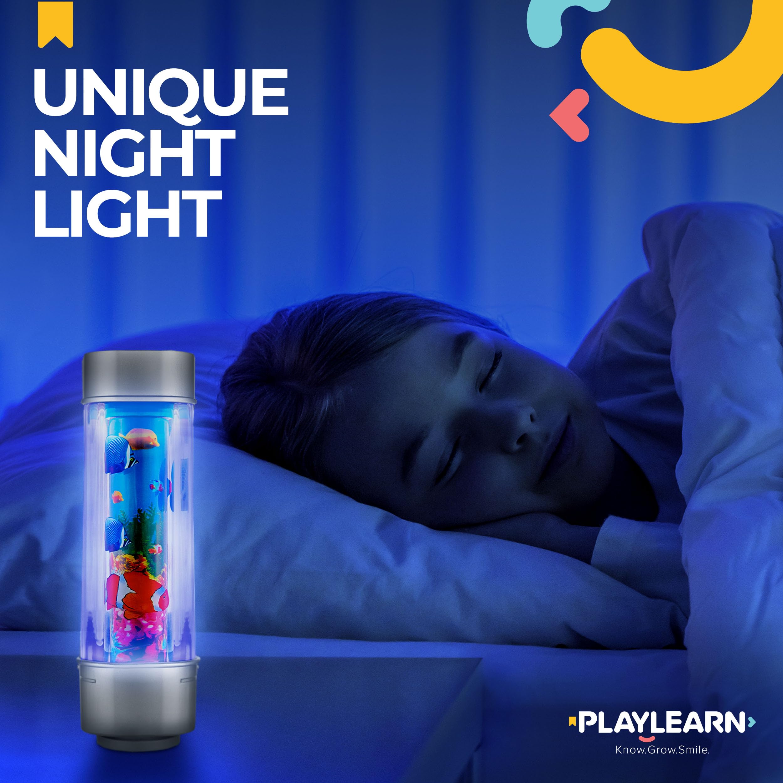 Playlearn Fake Fish Tank Mini Aquarium - Artificial Fish Tank With Moving Fish - Fake Aquarium Lamp - Perfect Sensory Lamp