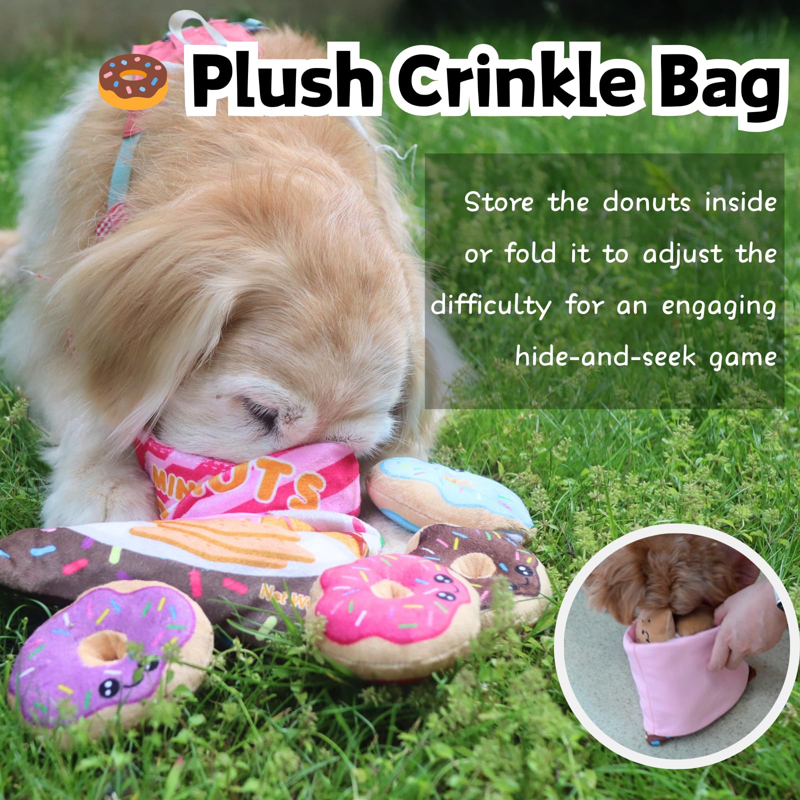 Cece Paw Donut Snuffle Toys, Squeaky Crinkle Interactive Dog Toys, Dog Enrichment Treat Puzzle For Boredom And Mental Stimulatio