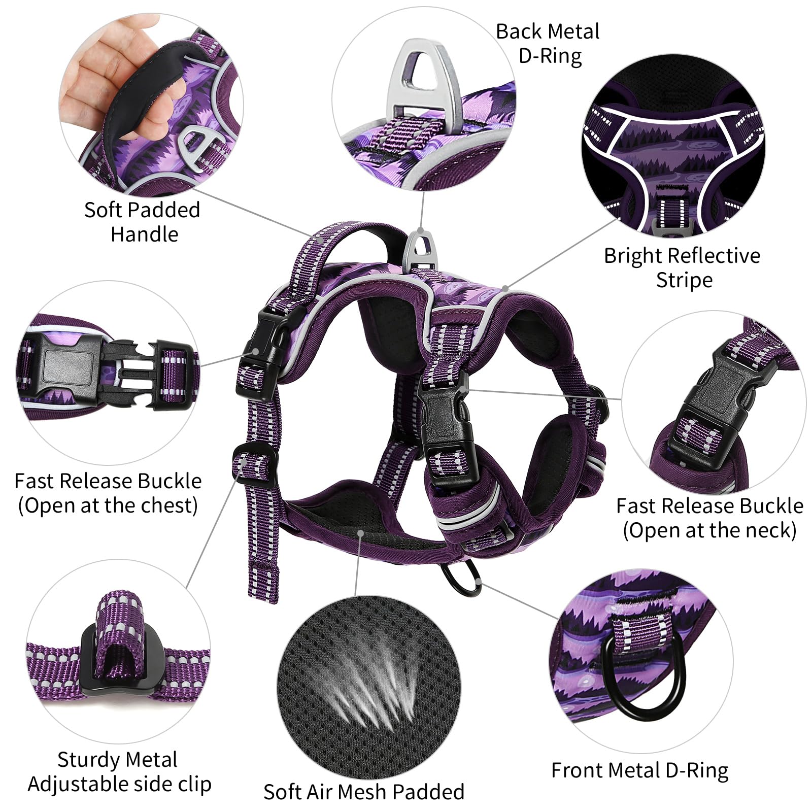 Timos Dog Harness,No-Pull Pet Harness Adjustable Soft Padded Dog Vest,Reflective No-Choke Pet Oxford Vest With Easy Control Hand