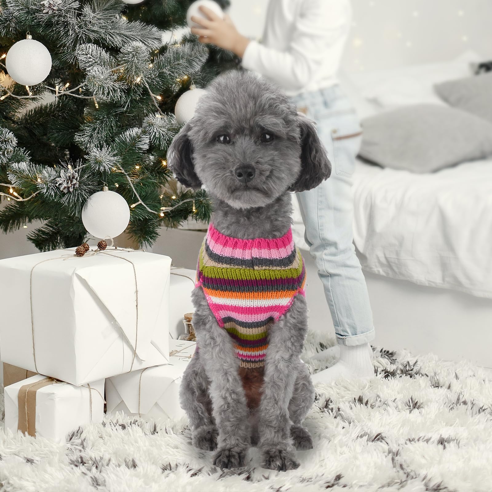 Hrttsy Cute Dog Sweater Soft Warm Striped Winter Dog Clothes Valentines Funny Pink Bone Knitwear Pet Apparels Sleeveless Puppy S