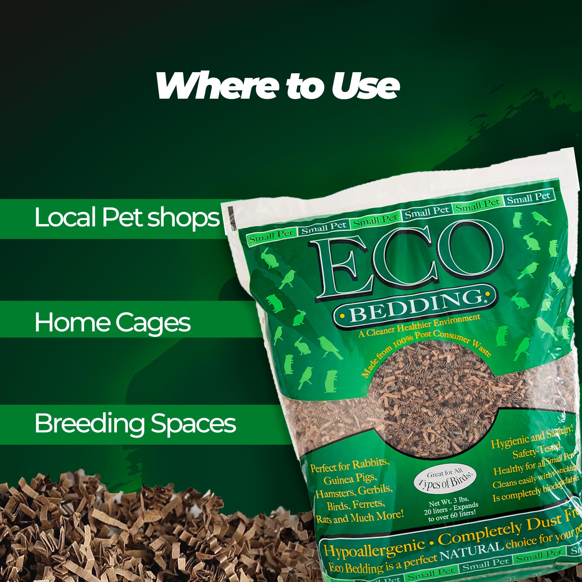 Eco Bedding 99% Dust Free Paper Bedding For Small Pets And Birds, Eco Natural, 3 Lb (Expands To 60 L)