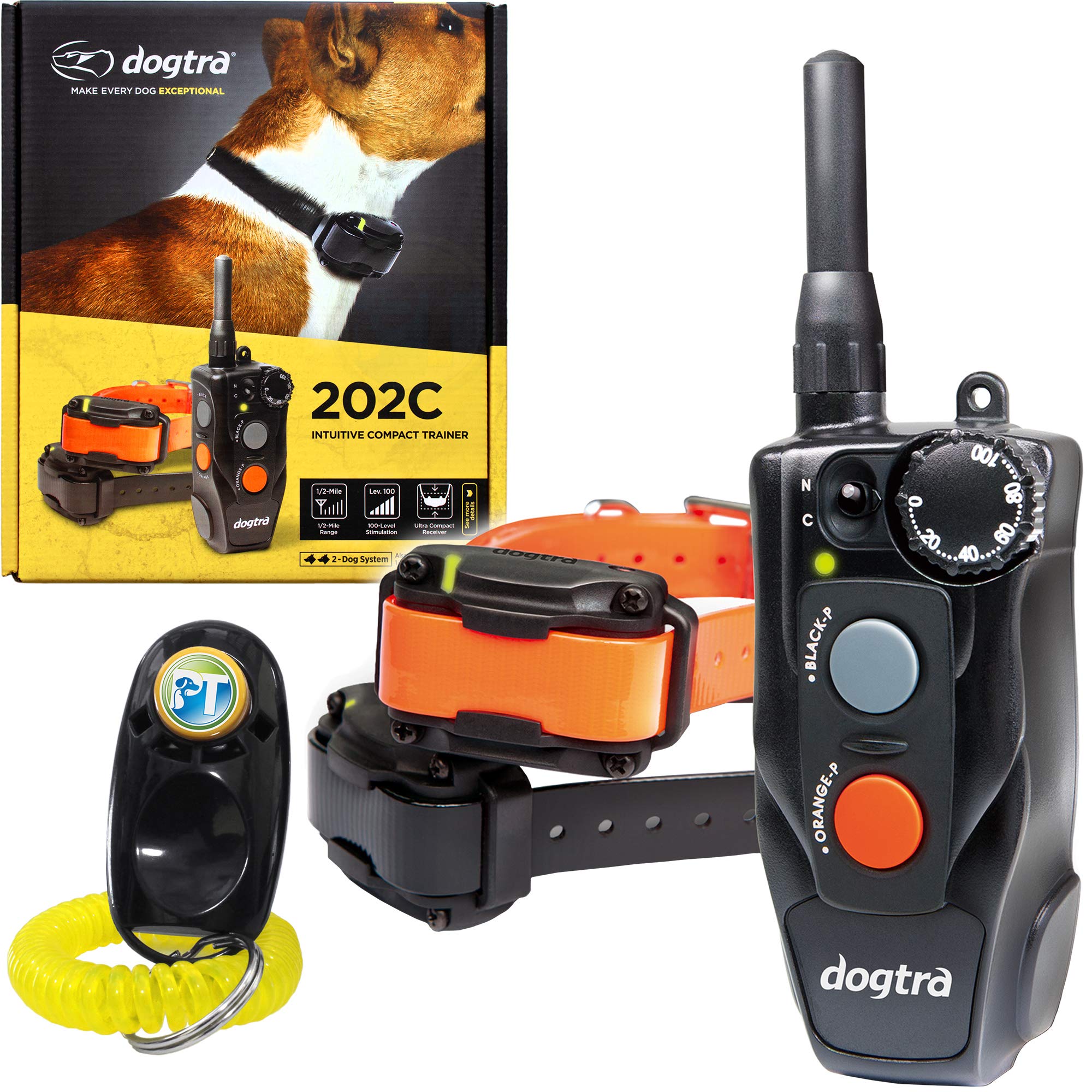 Dogtra 202C Remote Training E-Collar - 1/2 Mile Range - 2-Dogs System, Static, Vibration, Medium Output, Adjustable Levels, Wate