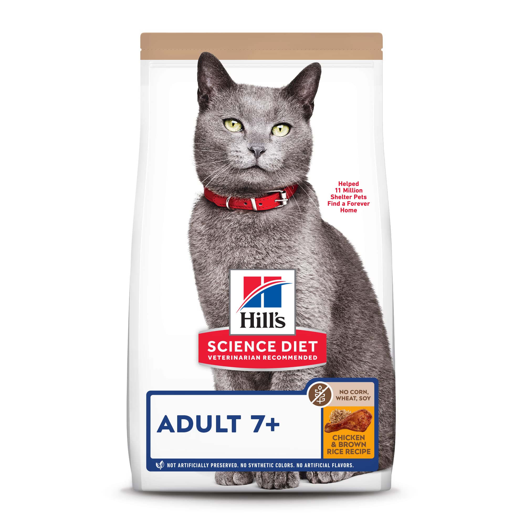 Hills Science Diet Adult 7+, Senior Adult 7+ Premium Nutrition, Dry Cat Food, No Corn, Wheat, Soy Chicken & Brown Rice, 3.5 lb