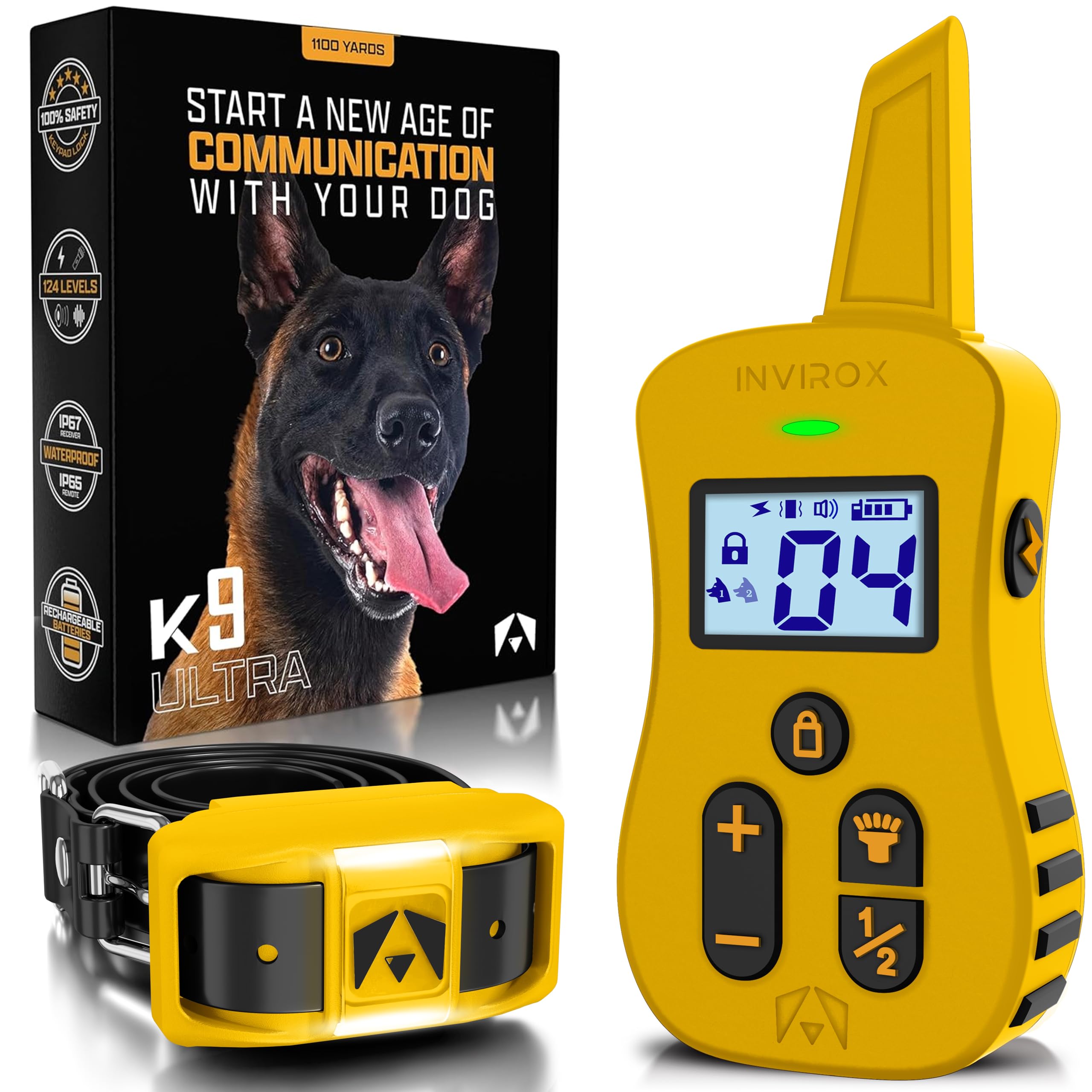 Invirox Dog Shock Collar With Remote Contol [Ultra K9] 124 Training Levels, 4 Powerful Modes With Night-Light And  Mile Range 10