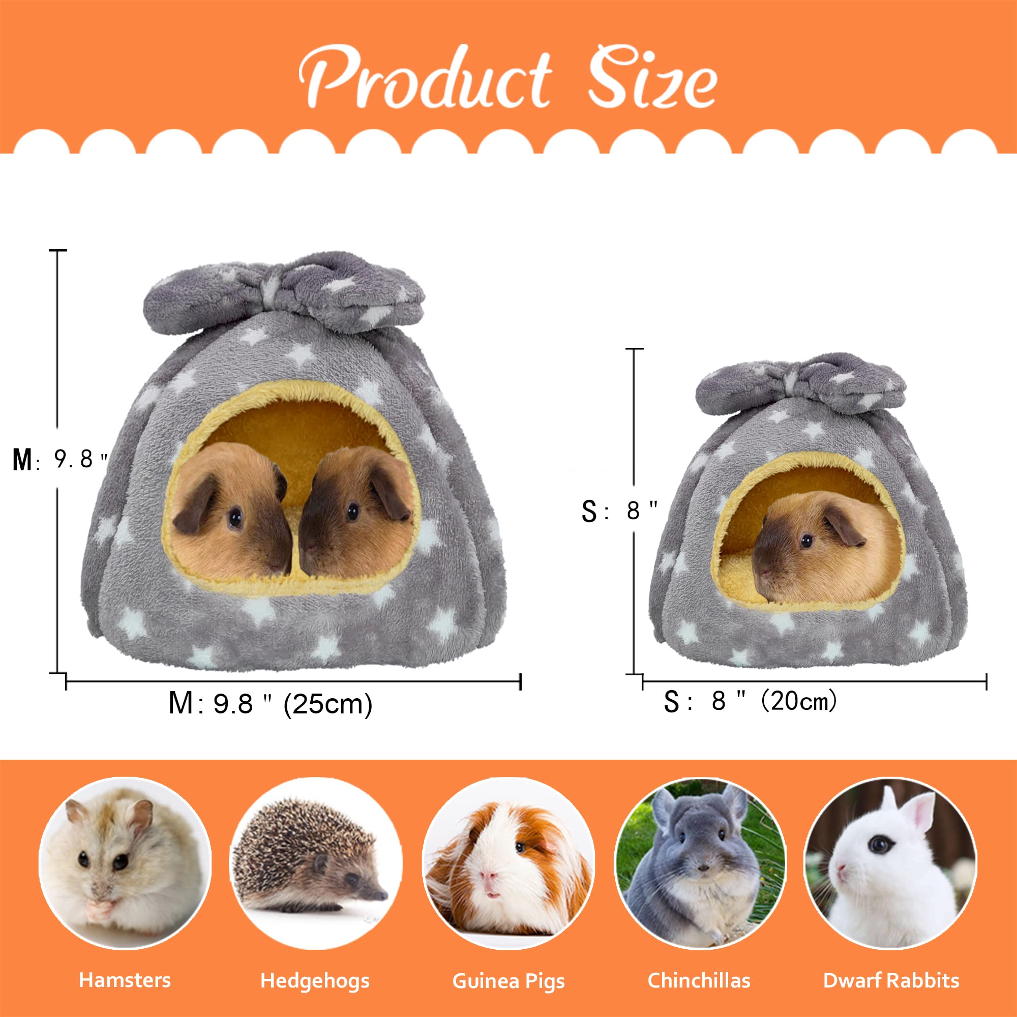 Ginidear Guinea Pig Bed, Guinea Pig Hideout House Accessories Warm Bed For Small Animals Hamsters Chinchillas Dwarf Bunnies Hedgehogs. M, Light Grey Stars.