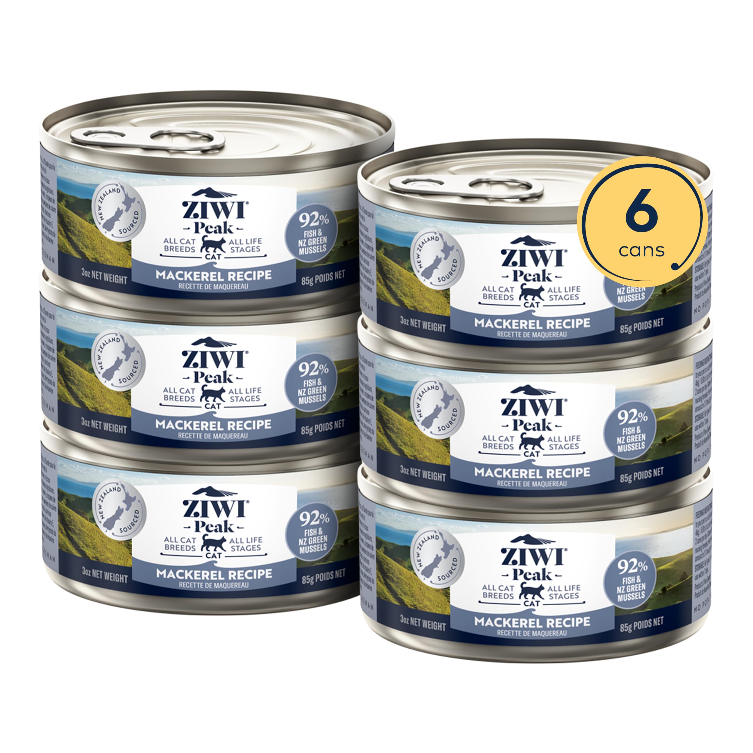 ZIWI Peak Canned Wet Cat Food - All Natural, High Protein, Grain Free, Limited Ingredient, with Superfoods (Mackerel, Case of 6,