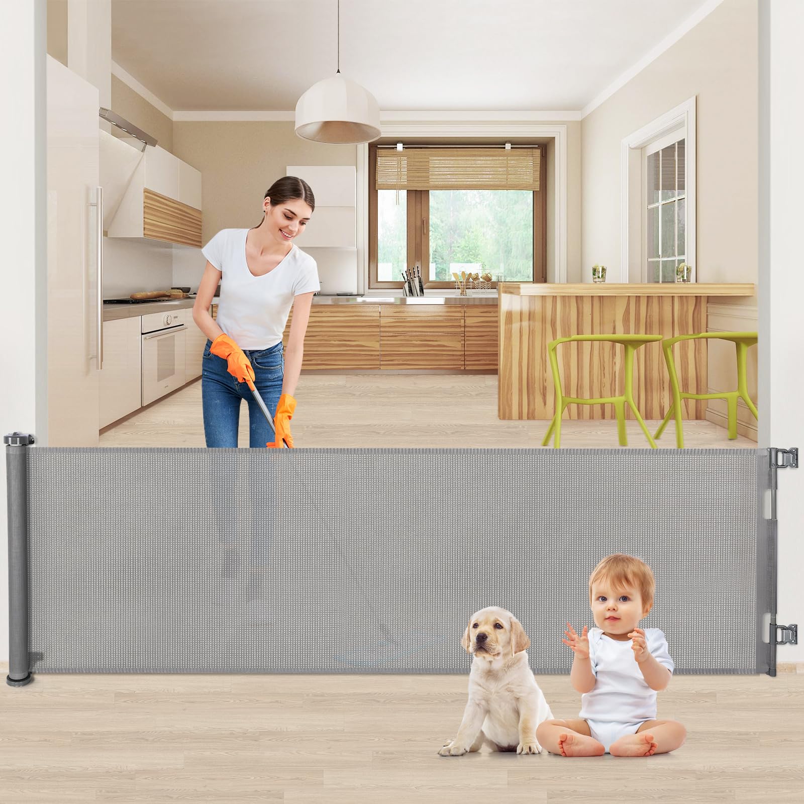120 inch Retractable Baby Gates, EZIGO Extra Wide Baby Gate for Large Openings Extra Long Baby Gates for Kids or Pets Large Dog 