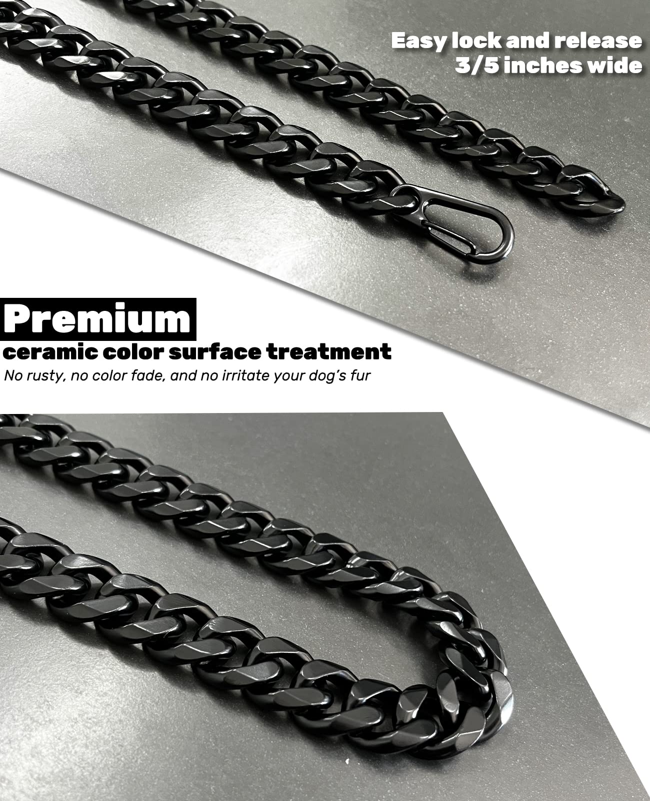 Cuban Link Dog Collar - Metal Chain 3/5 In Wide Venom Black Dog Necklace,The Newest Design Eye-Catching Cute Fashion Trendy Frenchie Puppy'S Jewelry 16'