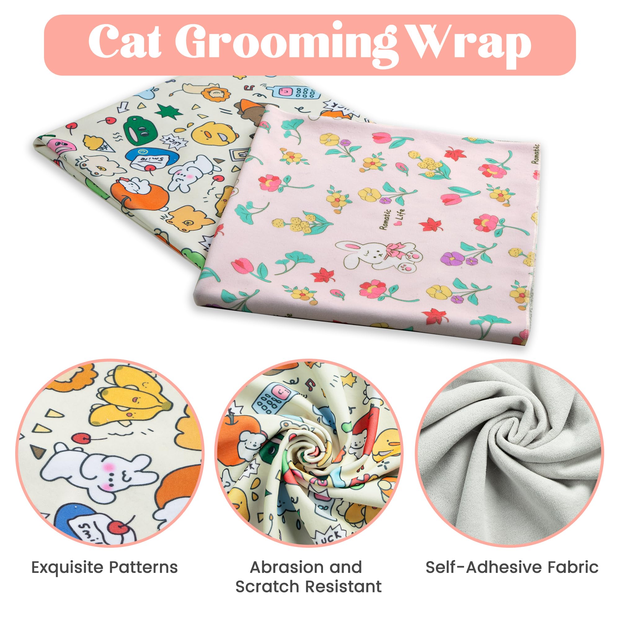 Poochies Sprouts Cat Grooming Wrap, Anti-Escape Cat Wrap For Grooming, Not Easy To Break Free, Self-Adhesive Cat Swaddle Wrap Fo