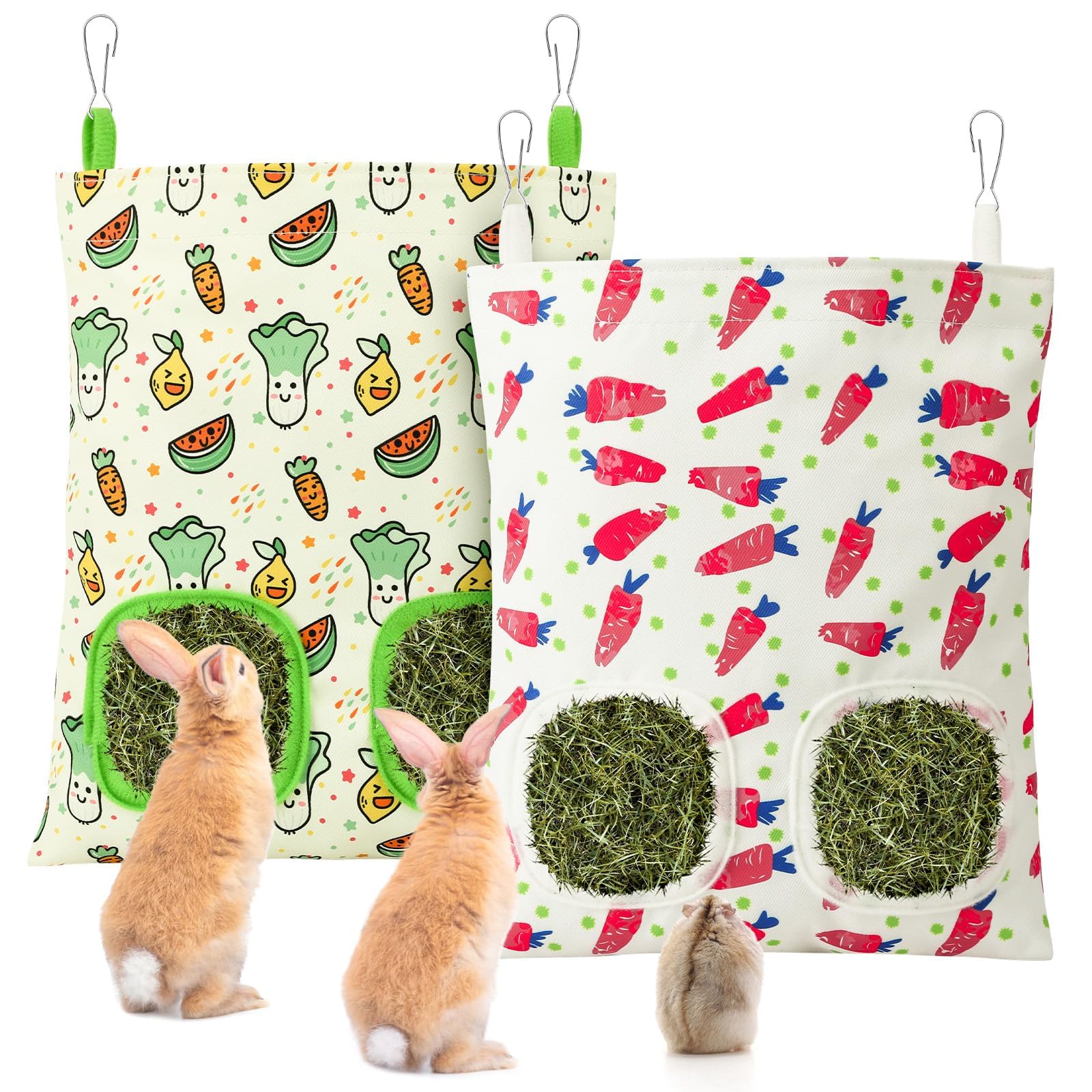 UPINS 2 Pack Guinea Pig Hay Feeder,Rabbit Hay Bag Hanging Hay Holder for Guinea Pig Cage Hay Feeder for Bunny Rabbits Chinchilla