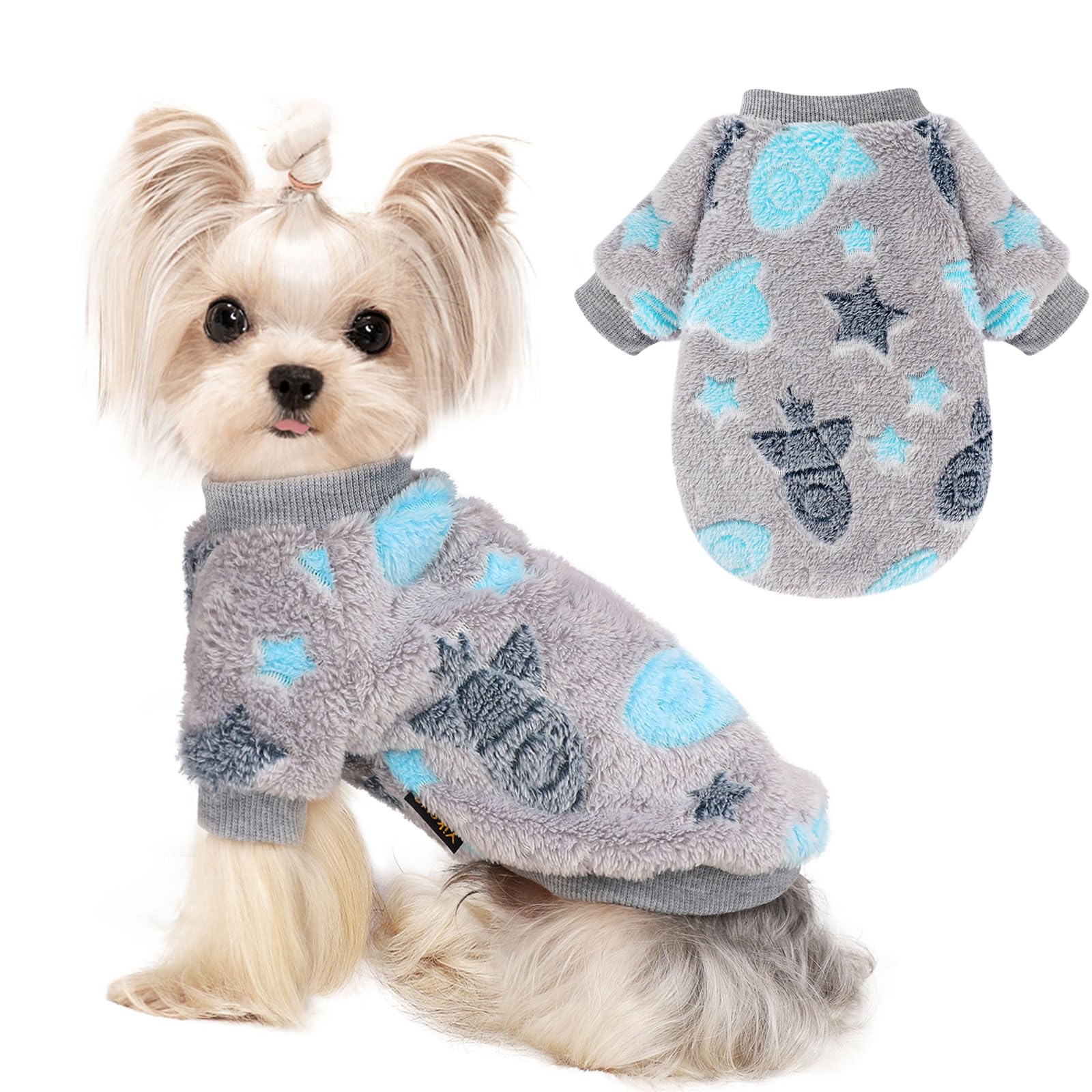 Kosiyi Small Dog Sweater Night Glow Fleece Dog Clothes For Small Dogs Girl Boy, Warm Pullover Dog Sweatshirt, Winter Pet Coat Ja