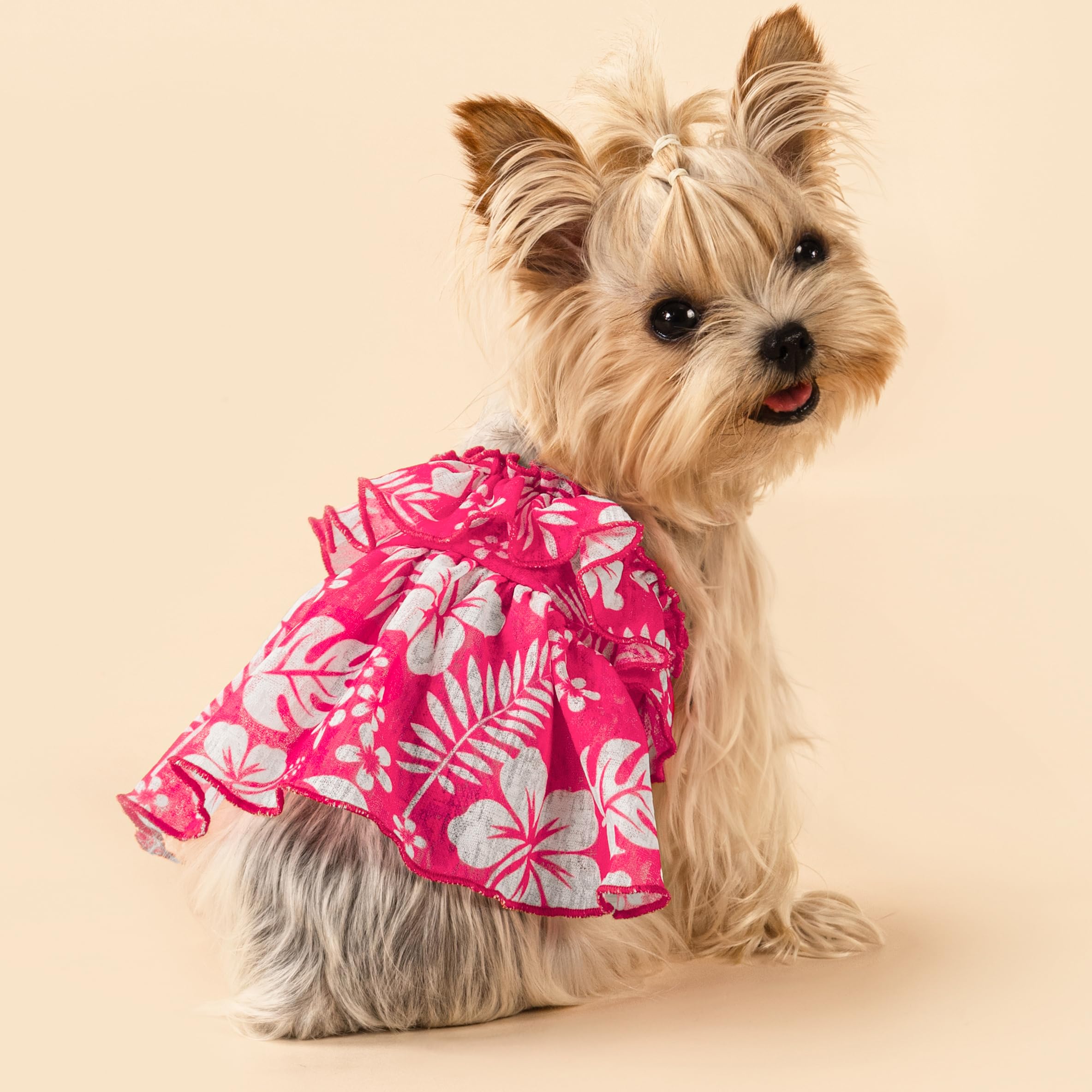 Fitwarm Tropical Dog Dress, Ruffled Doggy Hawaiian Dress, Dog Summer Clothes For Small Dogs Girl, Pet Outfit, Red, White, Xs