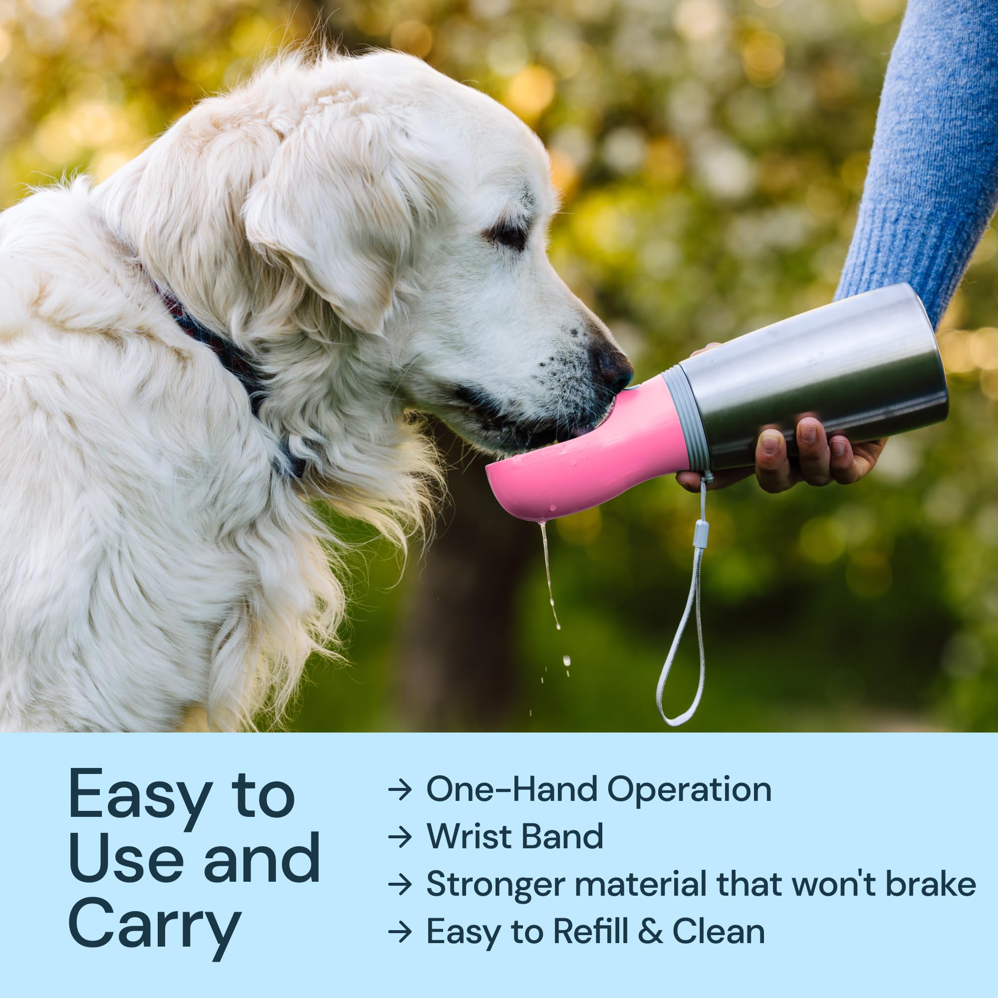 MalsiPree 24oz Stainless Steel Dog Water Bottle - Leak-Proof, Portable with Pink Bowl for Puppy & Dog Travel