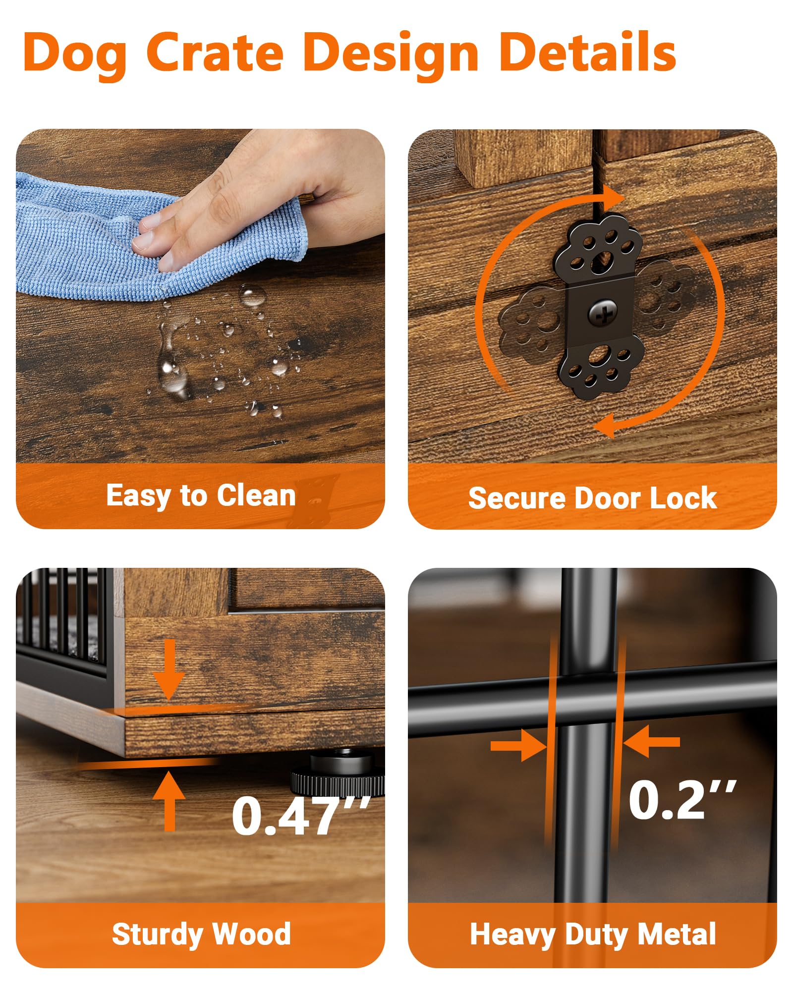 Dog Crate Furniture with Cushion, Wooden Dog Kennel Indoor with Double Doors, Dog Cage with Wheels, Dog House Side End Table for