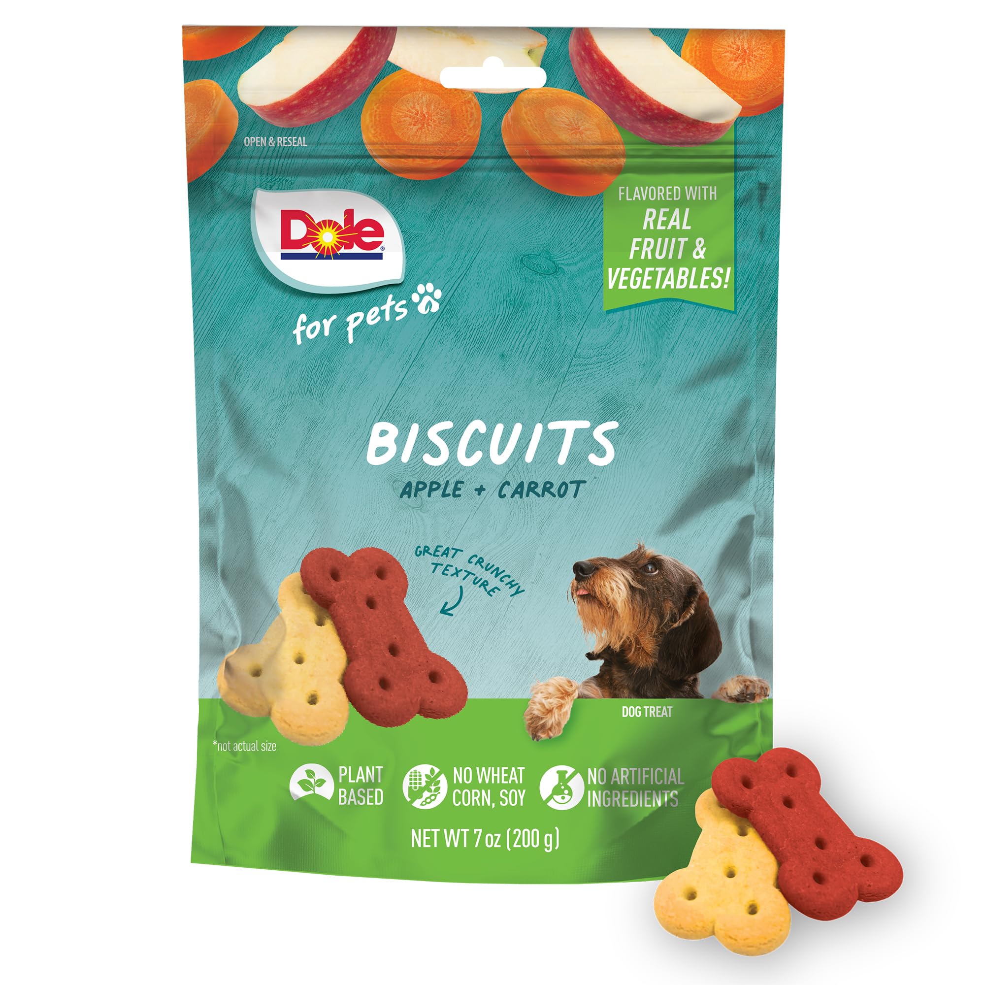 Dole for Pets Freshly Fetched Dog Biscuits, Apple & Carrot Flavor Dog Treats, 7oz | Flavored with Real Veggies, No Wheat, Corn, 