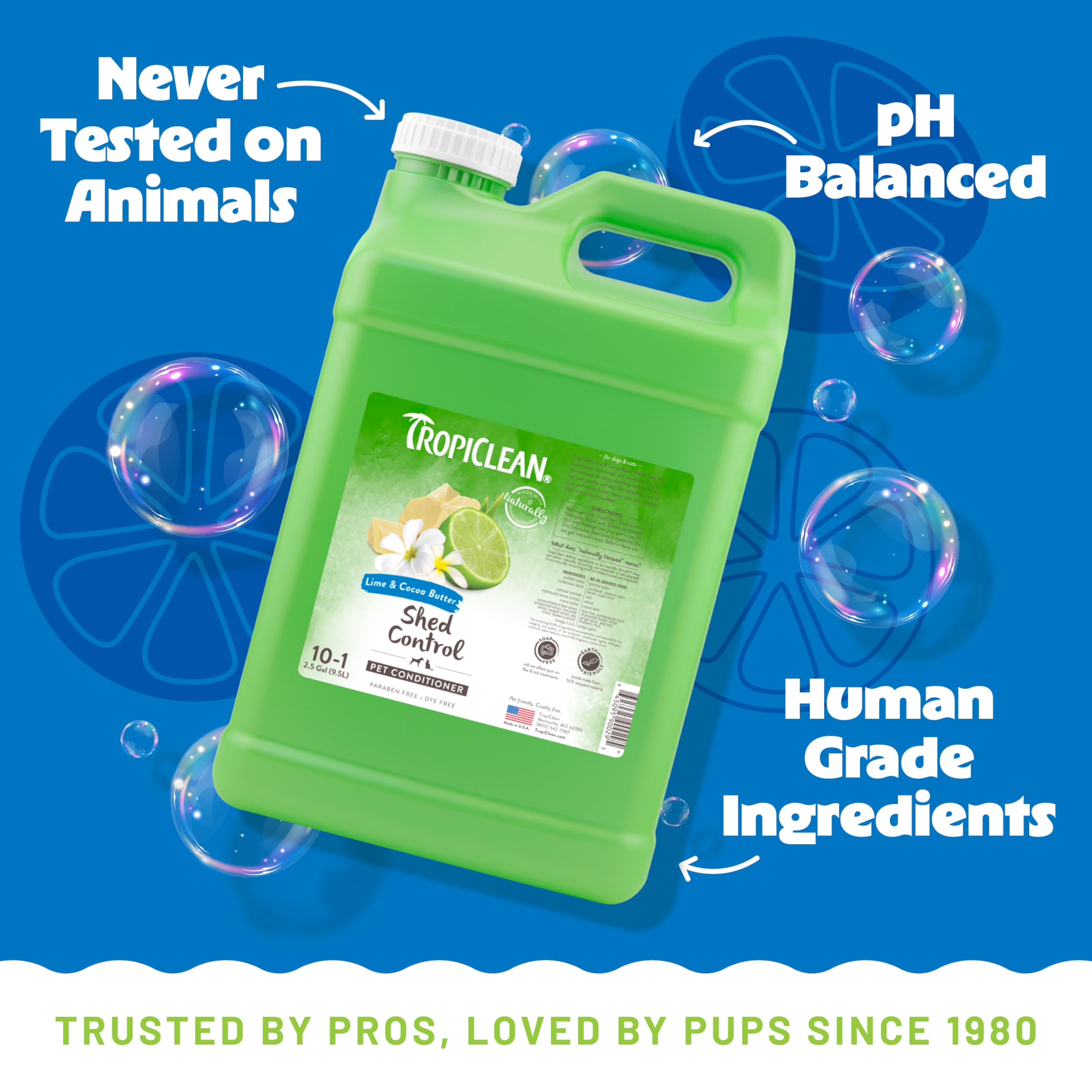 Tropiclean Deshedding Dog Conditioner, Professional Conditioner, Reduces Shedding & Softens Coat, Puppy Safe, Lime & Cocoa Butte