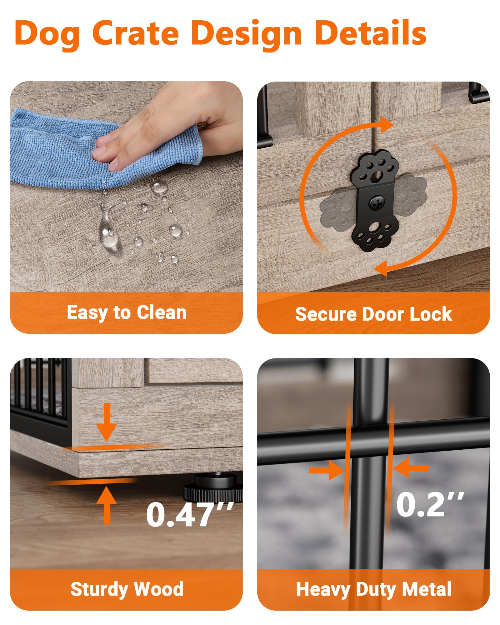 YaFiti Dog Crate Furniture with Cushion, Wooden Dog Kennel with Double Doors, Heavy Duty Dog Cage End Table with Wheels, Dog Hou