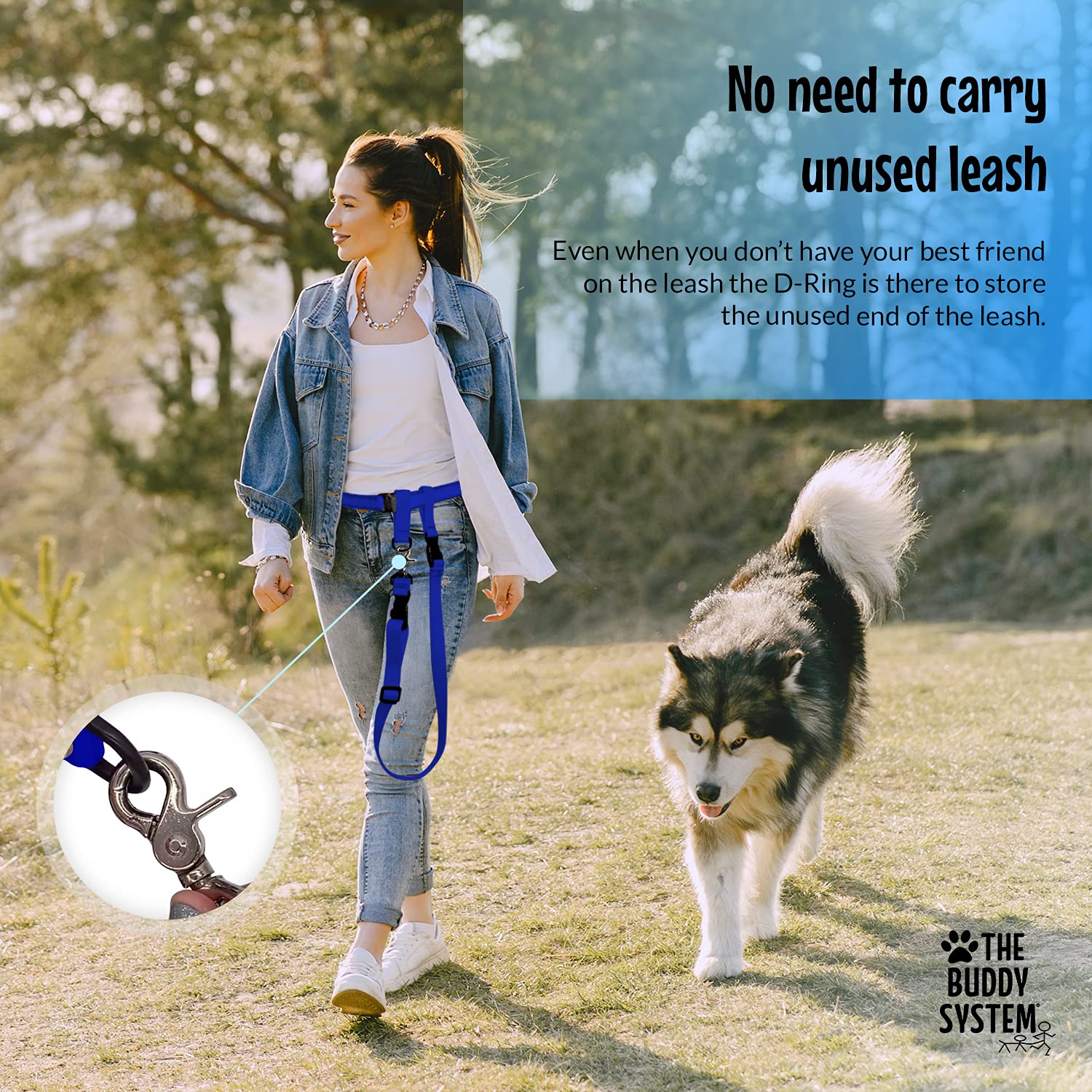 The Buddy System Hands Free Dog Leash, Adjustable Leash For Running, Jogging, Training And Service Dogs, Great For Small, Medium And Large Dogs, Made In Usa (Royal Blue, X-Large Belt (33'- 60' Waist))