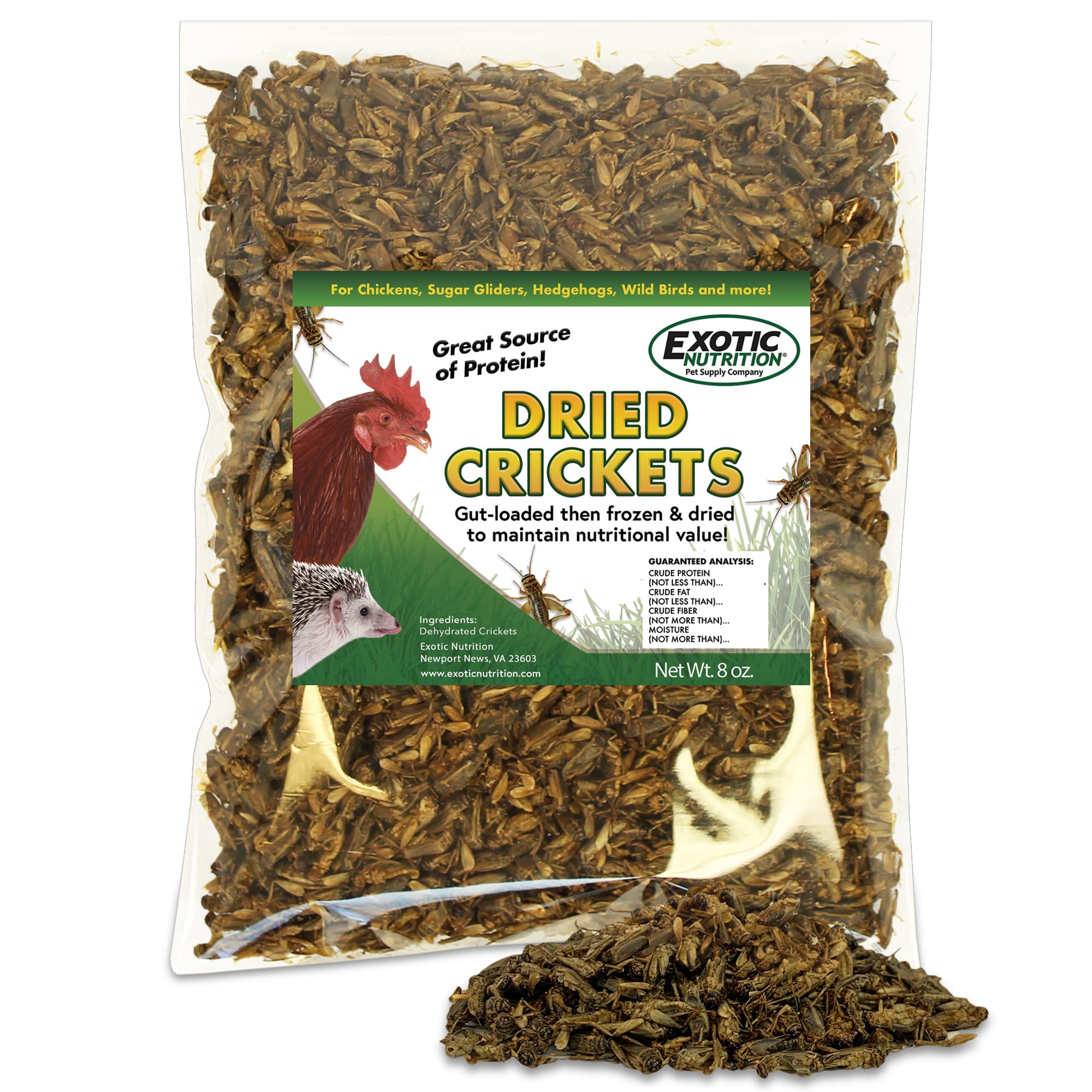 2 Pound Dried Crickets - High Protein Insect Treat - Chickens, Wild Birds, Hedgehogs, Bluebirds, Reptiles, Sugar Gliders, Opossu