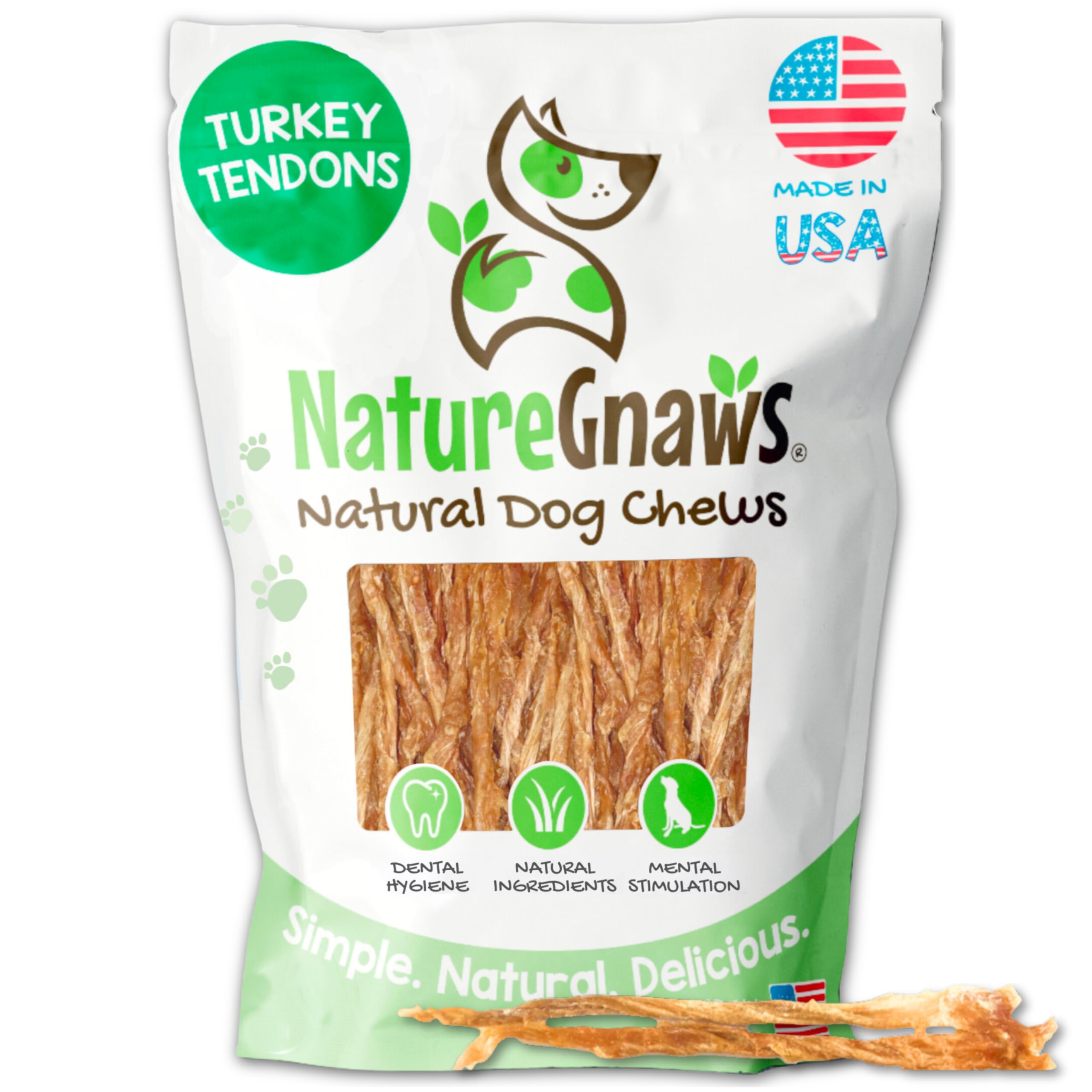 Nature Gnaws USA Turkey Tendons for Dogs (4oz) - Delicious Grain Free Reward Snack for Small, Medium & Large Breeds - Premium Na