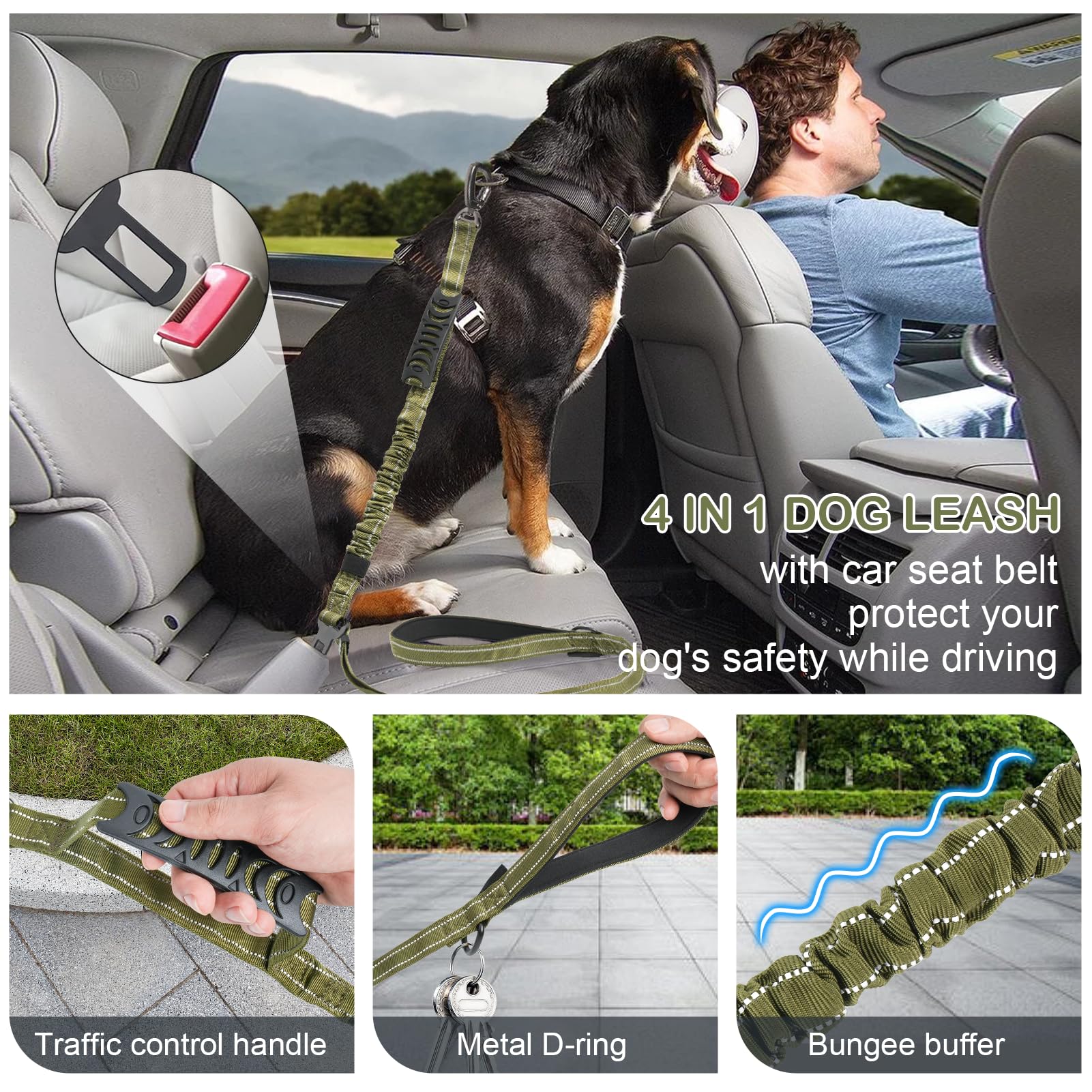 Chioratree Tactical Dog Leash Heavy Duty, 4-6FT Shock Absorbing Bungee Dog Leash, Strong No Pull Military Dog Leash with 2 Contr