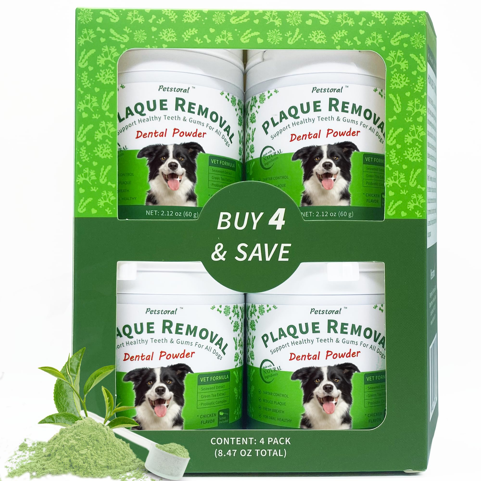 Petstoral Multi-Pack Natural Dog Dental Powder, Dog Dental Care - Plaque Remover and Bad Breath Treatment, Healthy Gums & Fresh 
