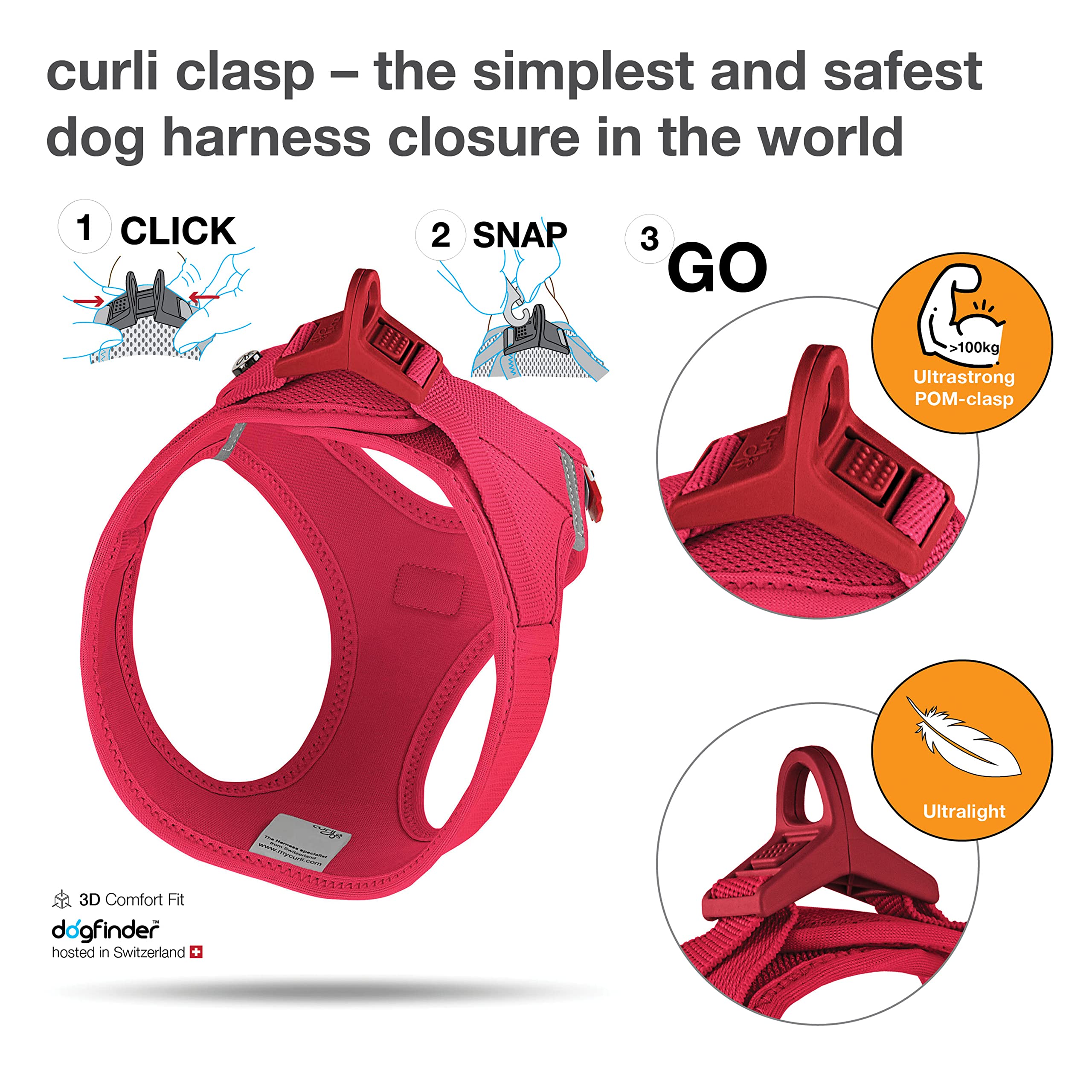 Vest Harness Curli Clasp Air-Mesh Red Xs