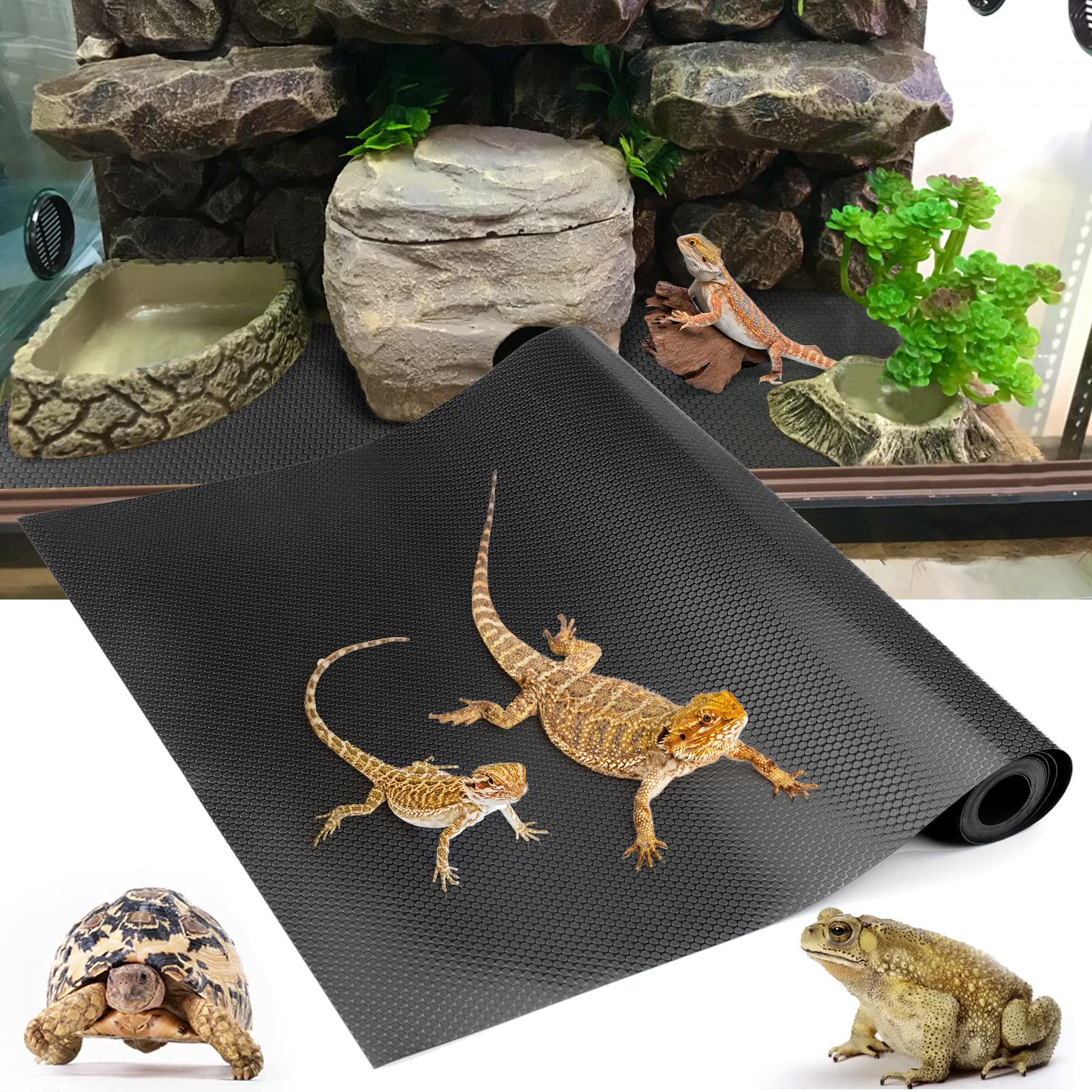 Vodolo Bearded Dragon Tank Accessories, Reptile Terrarium Carpet Substrate for Leopard Gecko, Lizard, Iguana, Snake, Tortoise, N