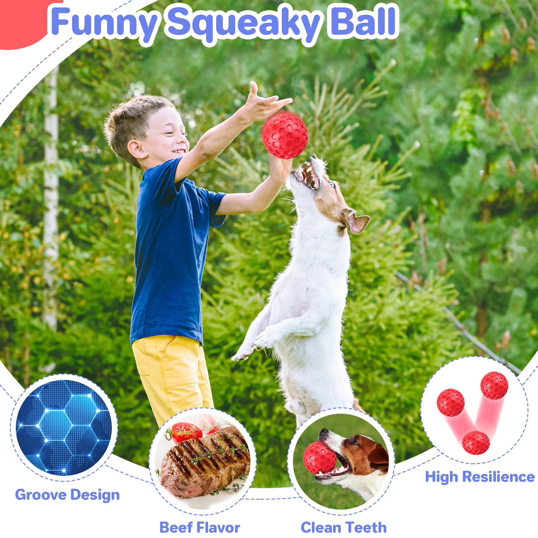 Indestructible Squeaky Dog Balls for Aggressive Chewers, Interactive Dog Toys for Aggressive Chewers for Relieving Anxiety, Dog