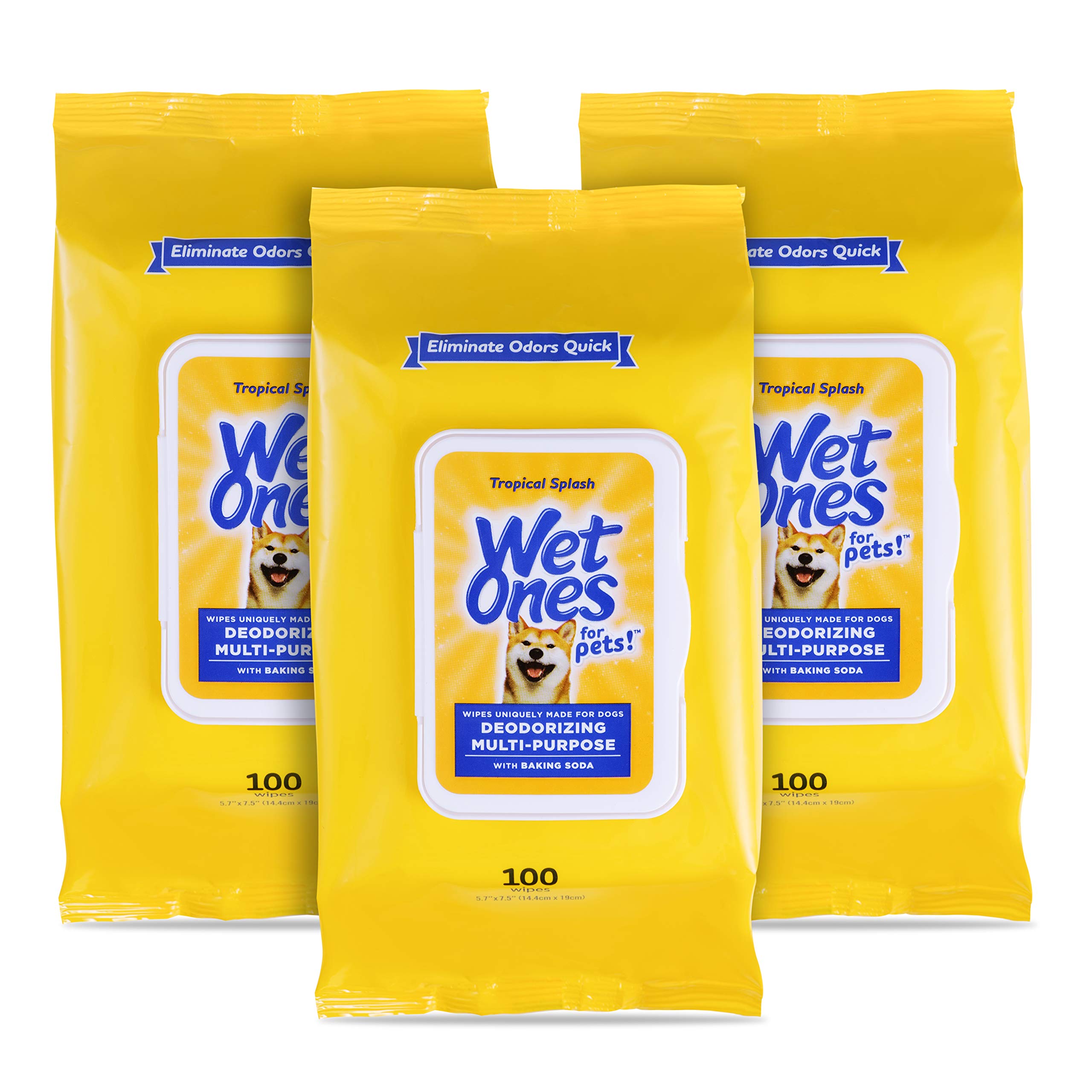Wet Ones For Pets Deodorizing Multi-Purpose Dog Wipes With Baking Soda, 100 Ct- 3 Pack | Dog Deodorizing Wipes For All Dogs In Tropical Splash Scent, Wet Ones Wipes For Deodorizing Dogs (Ff12849Pcs3)