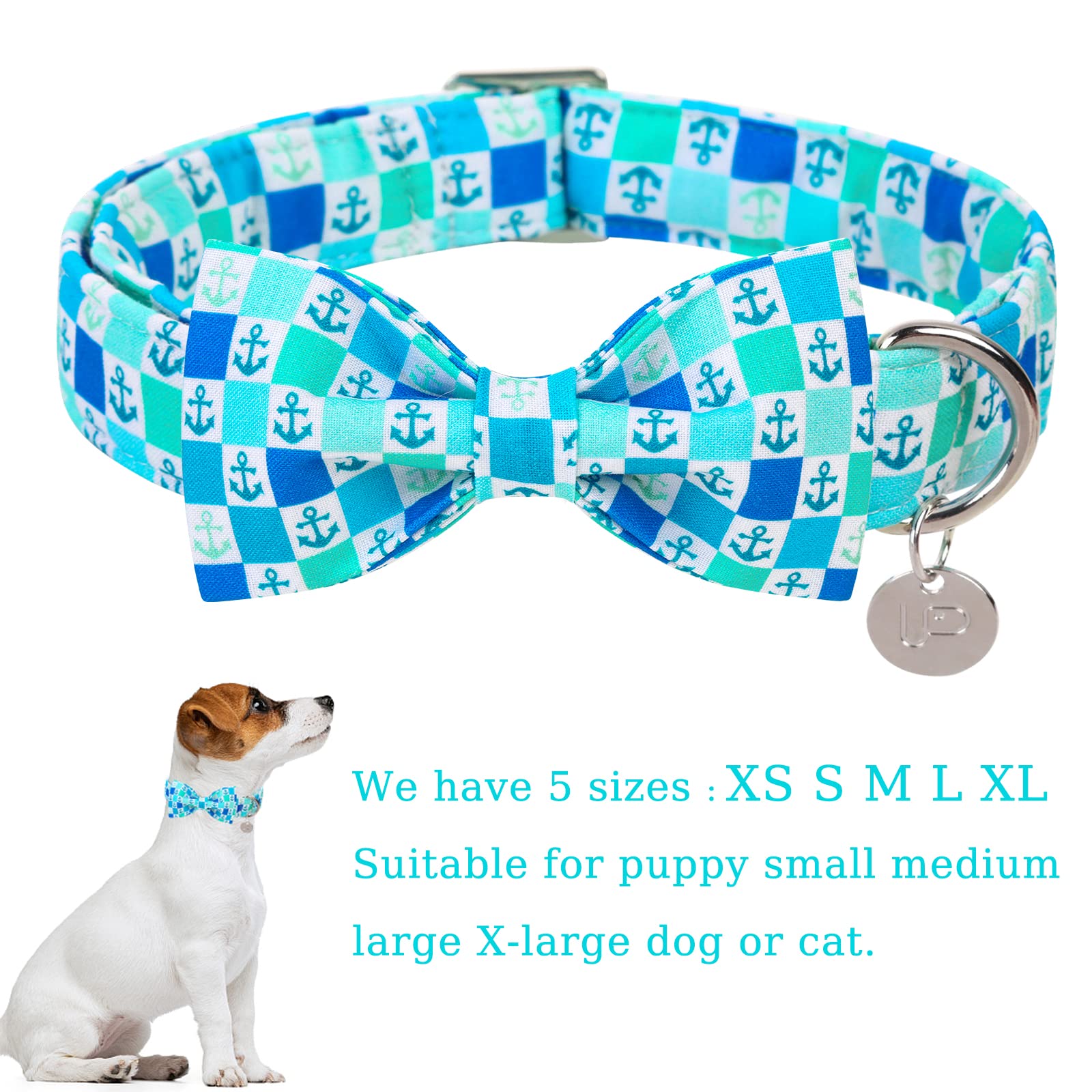 Up Urara Pup Dog Collar With Bow Tie, Comfortable Cotton Summer Dog Bowtie Collar, Durable Metal Buckle Cute Pet Collar For Medi