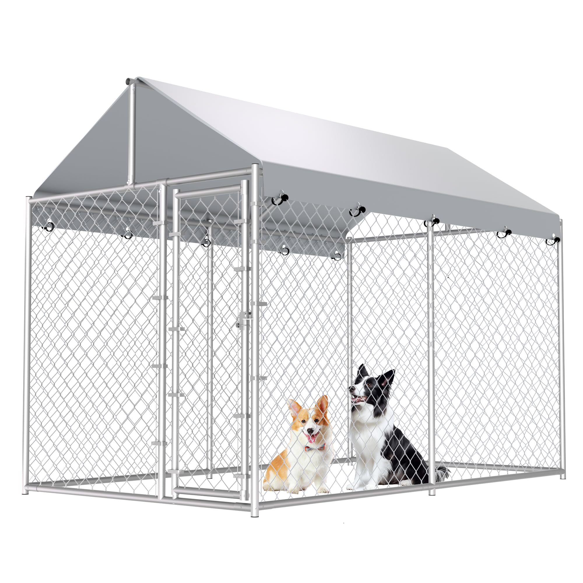10'X6'X7.65' Large Dog Playpen Outdoor, Heavy Duty Chain Link Metal Dog Kennel Dog Exercise Dog Pen Dog Run With Lockable Door A